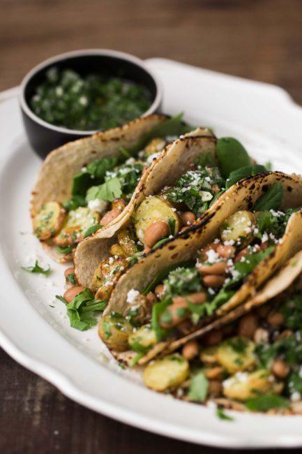 Chimichurri Pinto Bean and Potato Tacos | @naturallyella