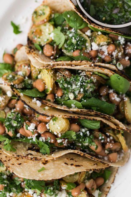 Chimichurri Potato Tacos with Pinto Beans | @naturallyella