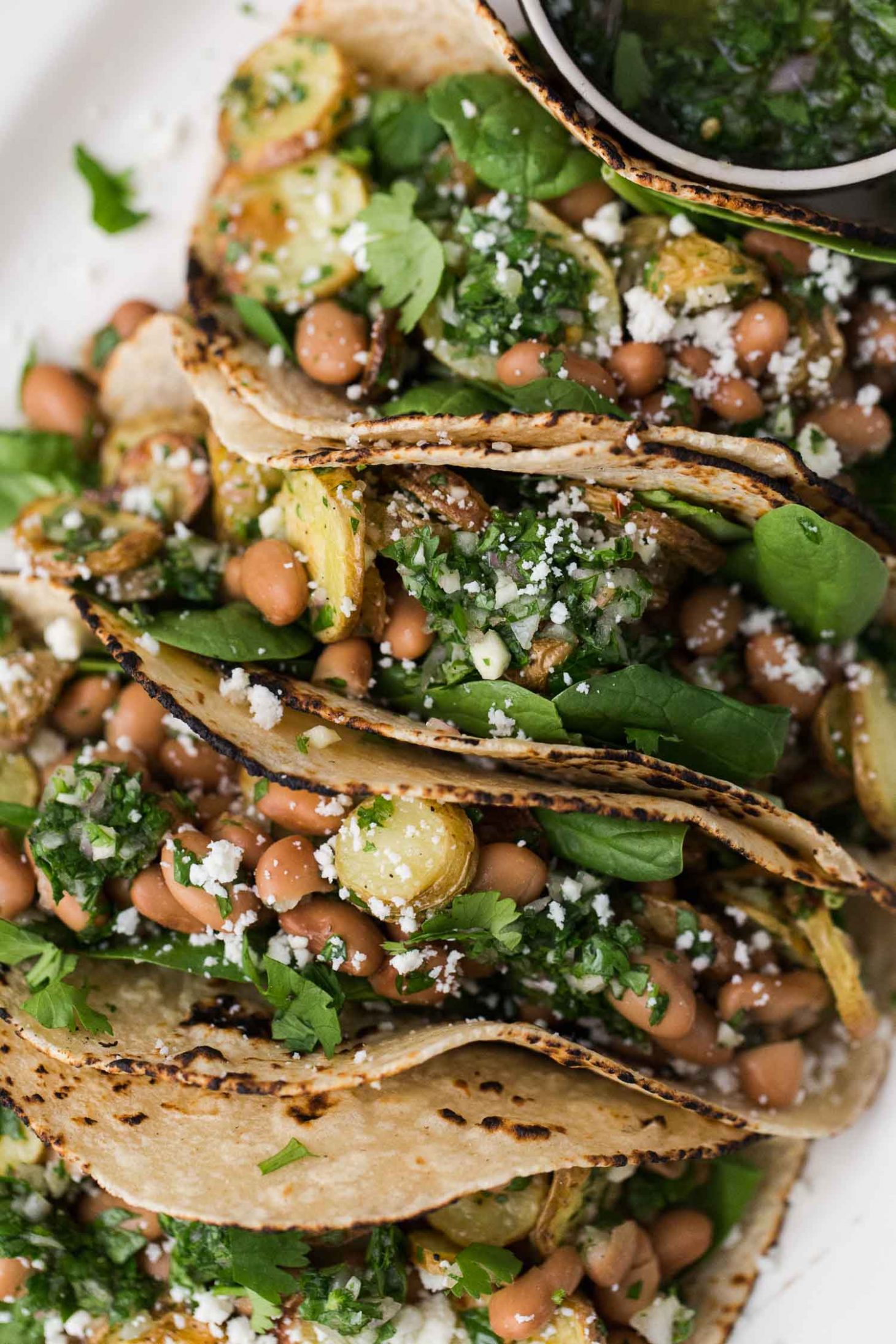 Chimichurri Potato Tacos with Pinto Beans | @naturallyella