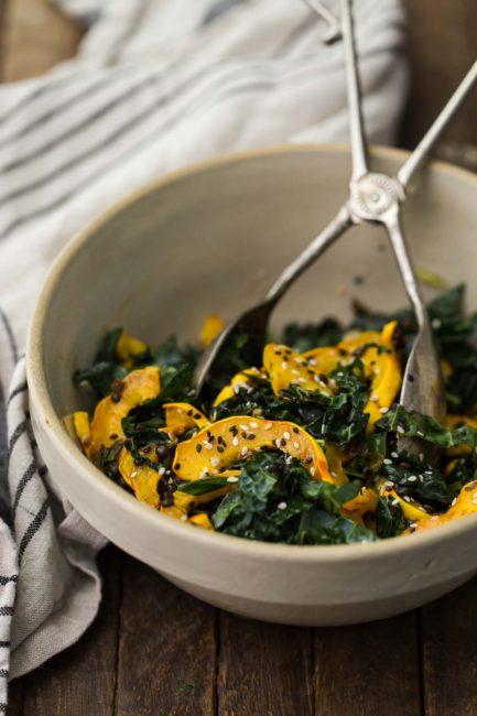 Sesame Delicata Squash Kale Salad | @naturallyella