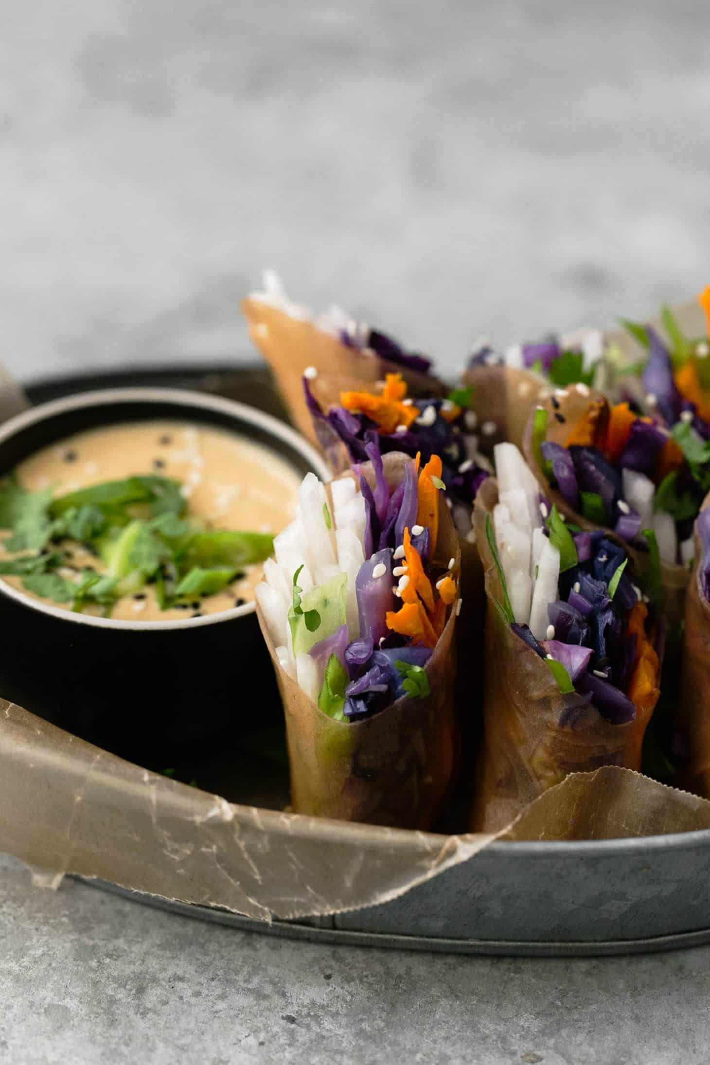 Roasted Sweet Potato Cabbage Summer Rolls | @naturallyella