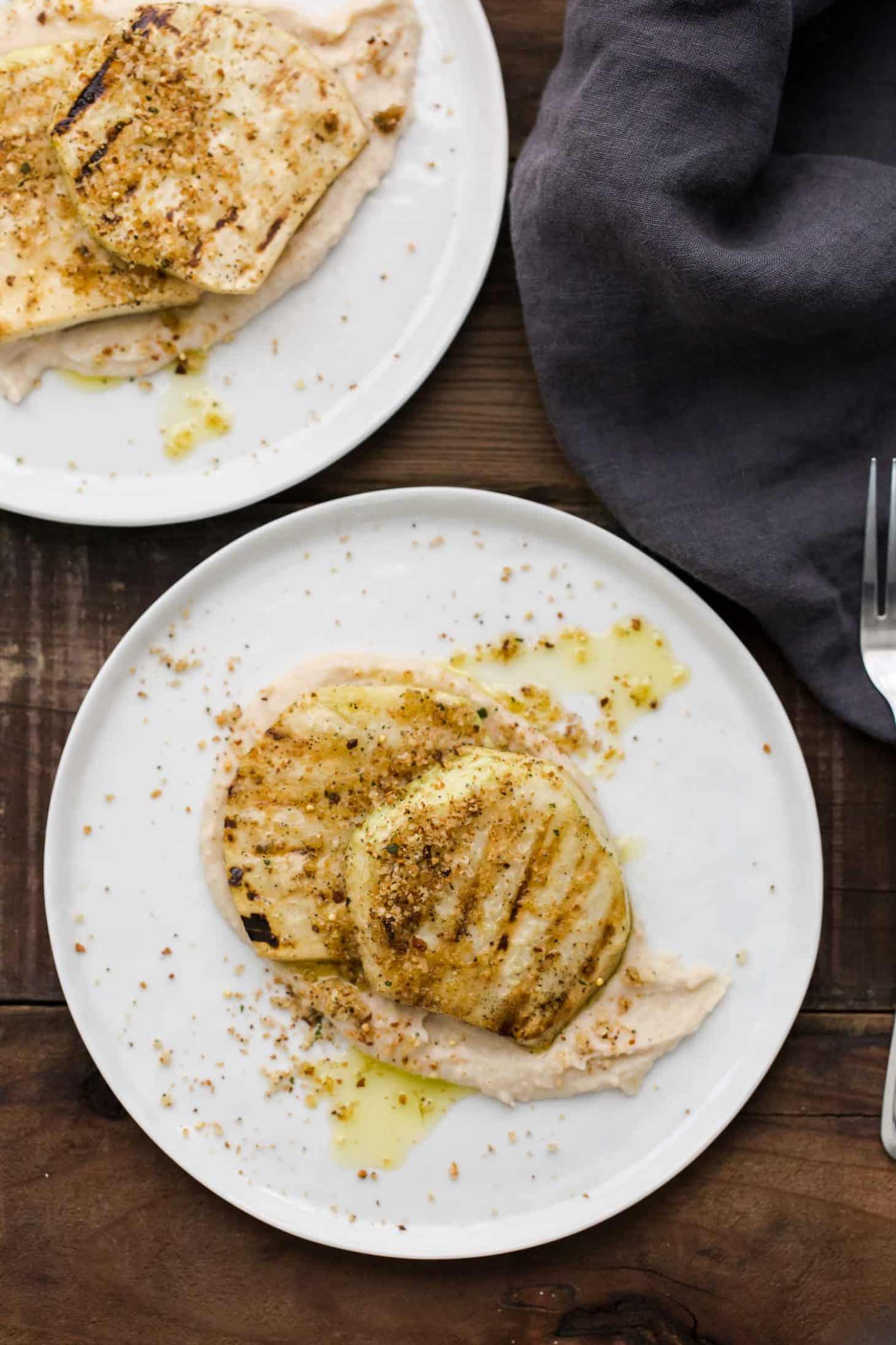 Grilled Celeriac with White Bean Puree | @naturallyella