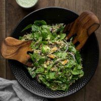 Halloumi Salad with Spinach, Quinoa, and Herbed Hemp Dressing | @naturallyella