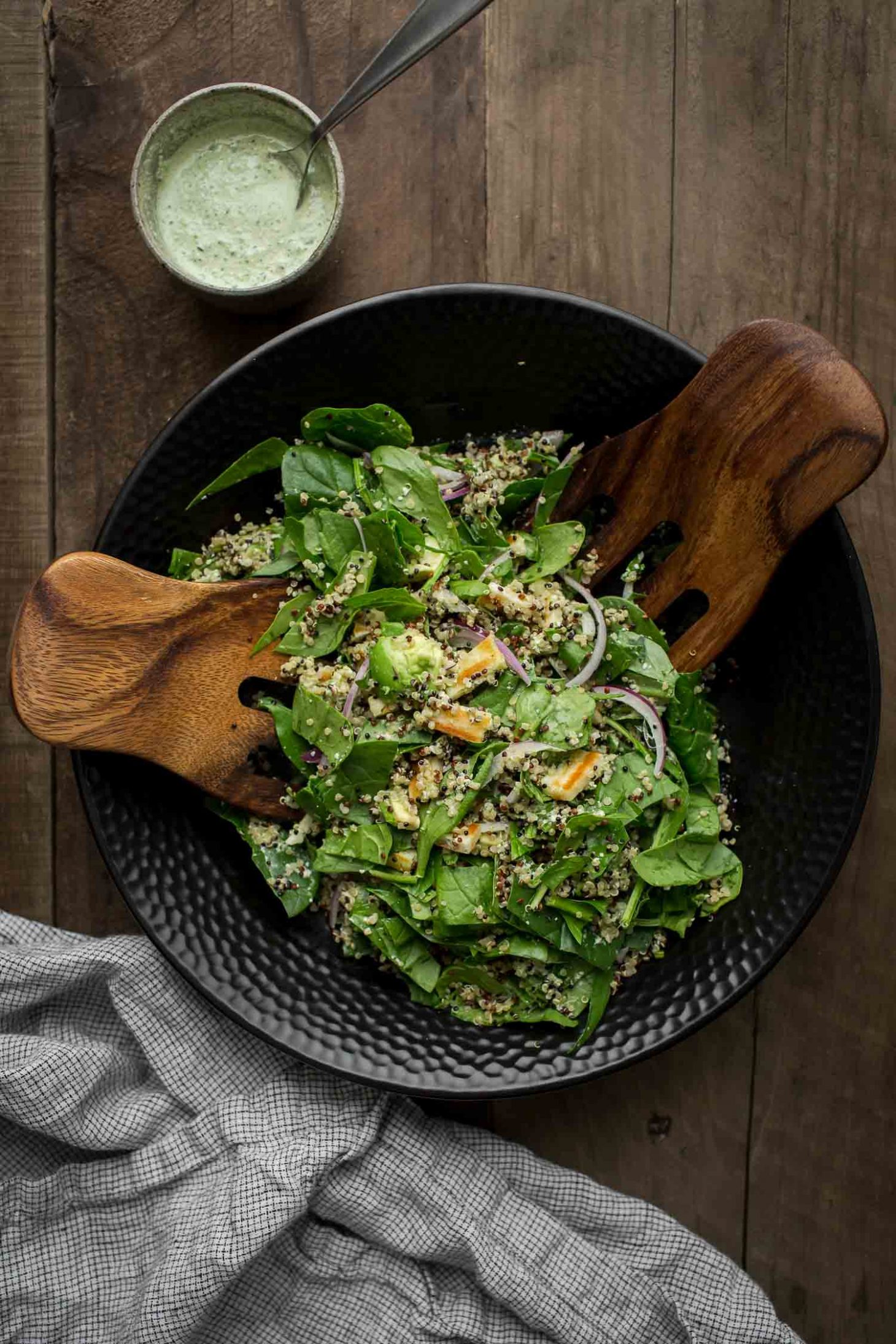 Halloumi Salad with Spinach, Quinoa, and Herbed Hemp Dressing | 30 Minute Vegetarian Dinners