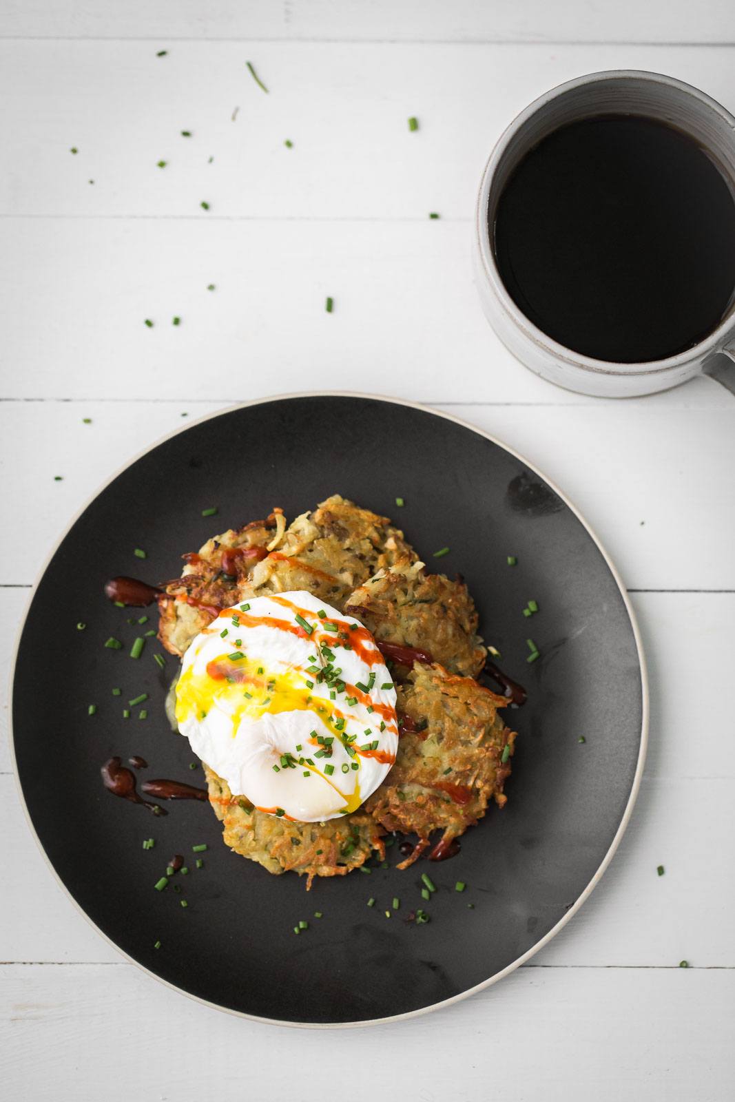 Parsnip and Sunchoke Latkes with Poached Eggs | Naturally Ella