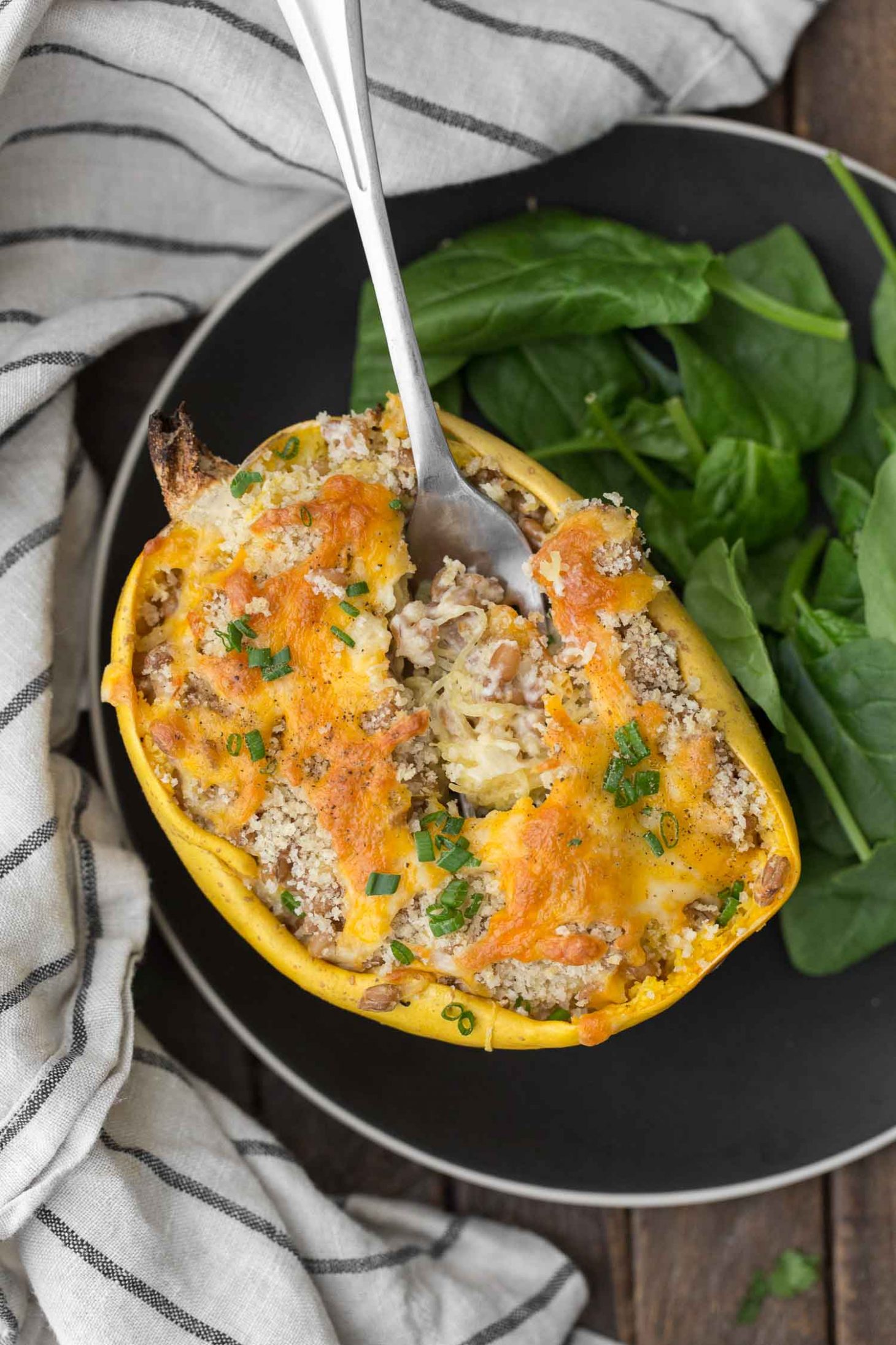 Twice Baked Spaghetti Squash with Spelt | @naturallyella