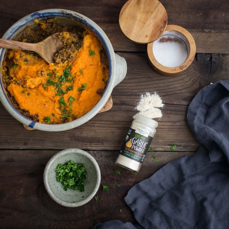 Lentil Shepherd's Pie with Sweet Potatoes and Frontier Garlic Powder