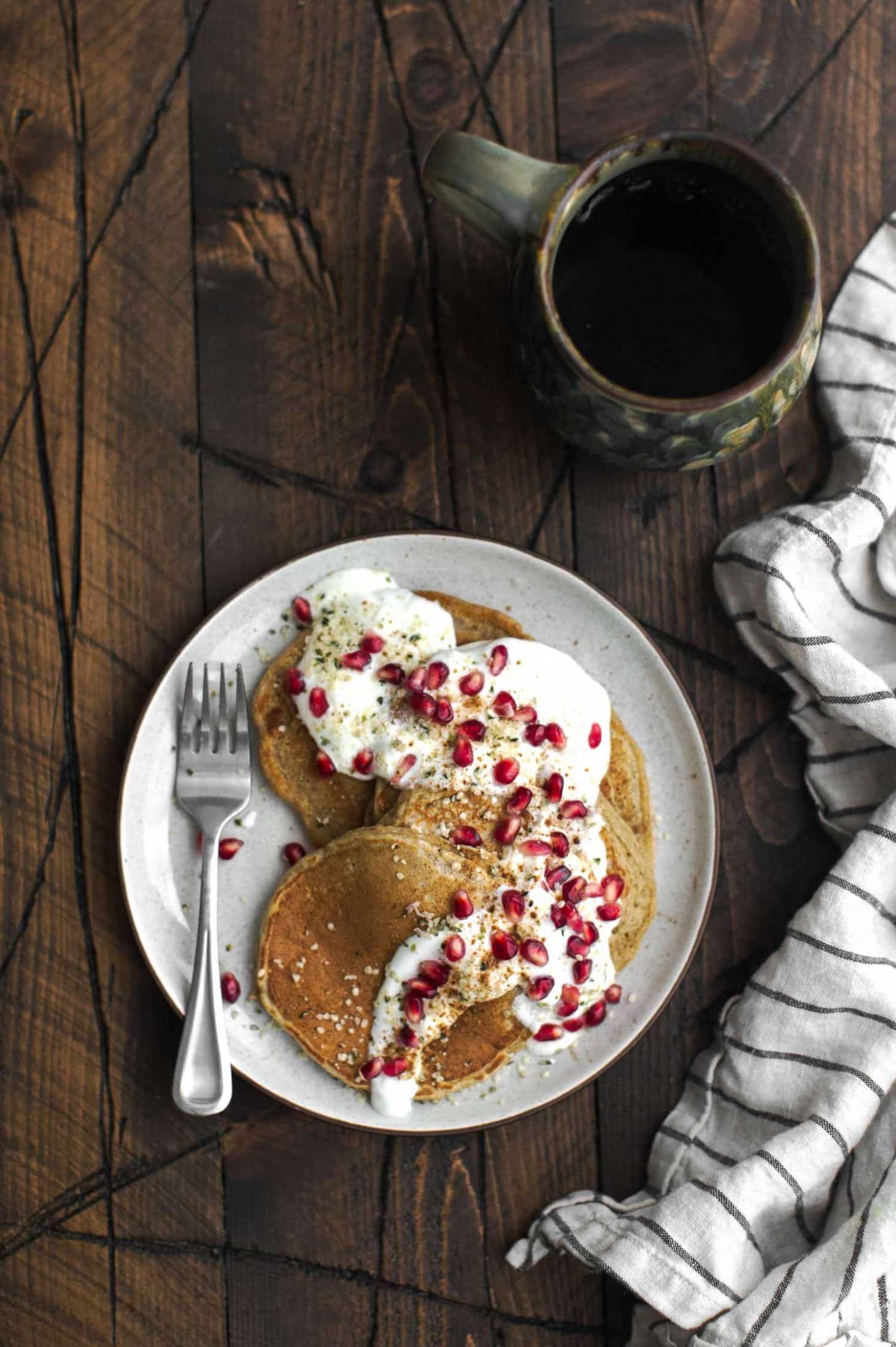 Rye Pancakes with Yogurt and Pomegranate Seeds | Naturally Ella