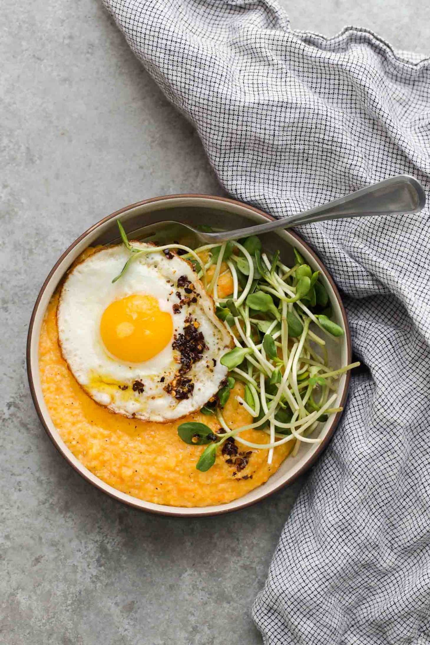 Sweet Potato Polenta with Fried Eggs | Naturally Ella