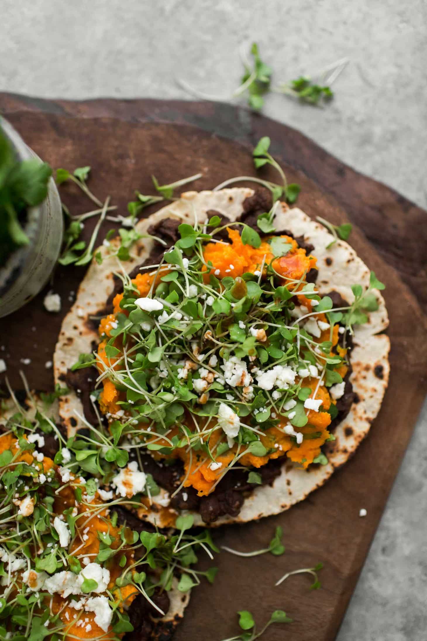 Cilantro Sweet Potato Tostadas with Mashed Black Beans | Naturally Ella