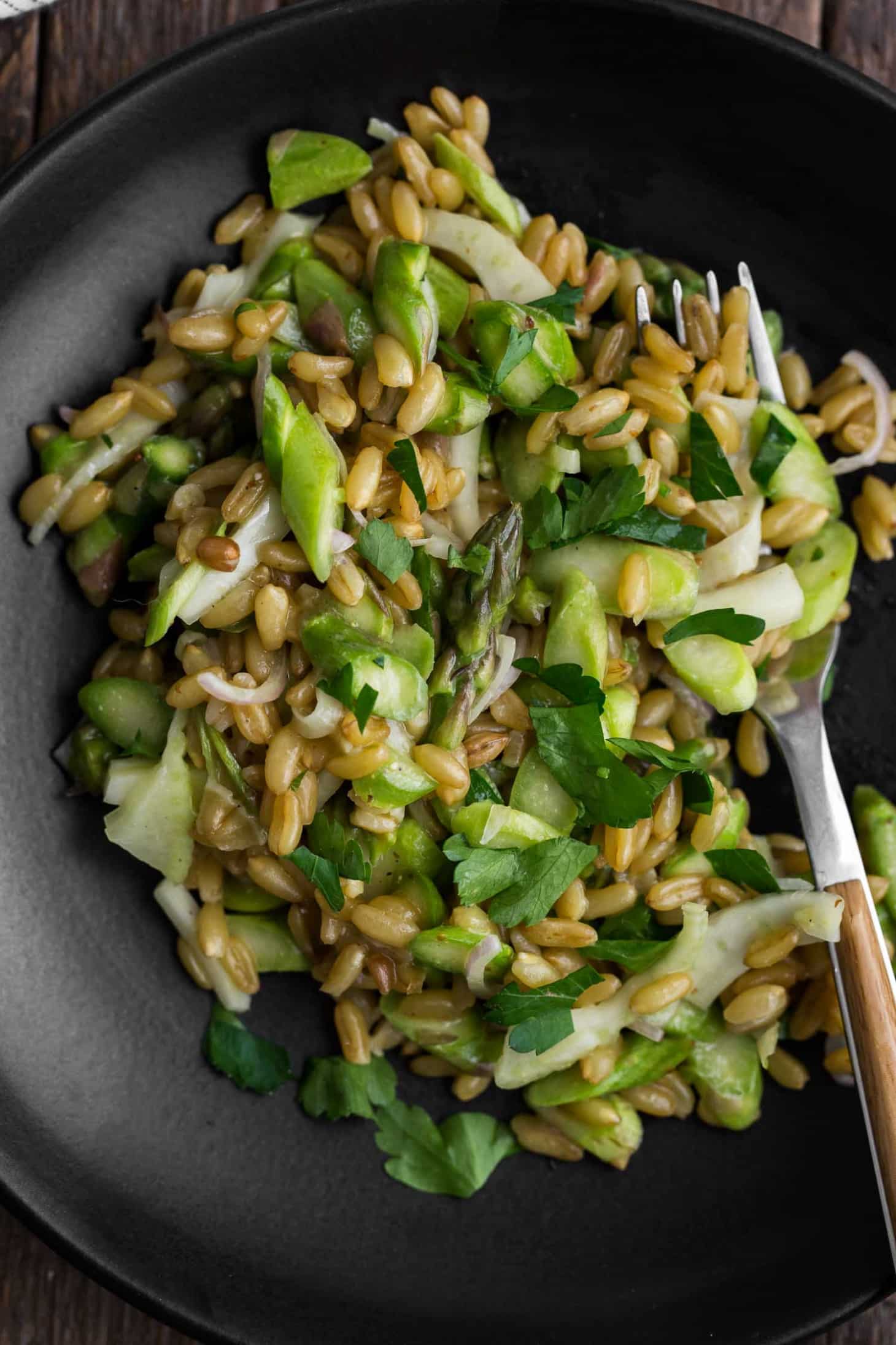 Raw Asparagus Fennel Salad and Khorsan Wheat