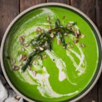 Spinach Roasted Asparagus Soup with Lemon Sunflower Cream | Naturally Ella