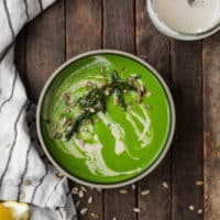 Spinach Asparagus Soup with Lemon Sunflower Cream