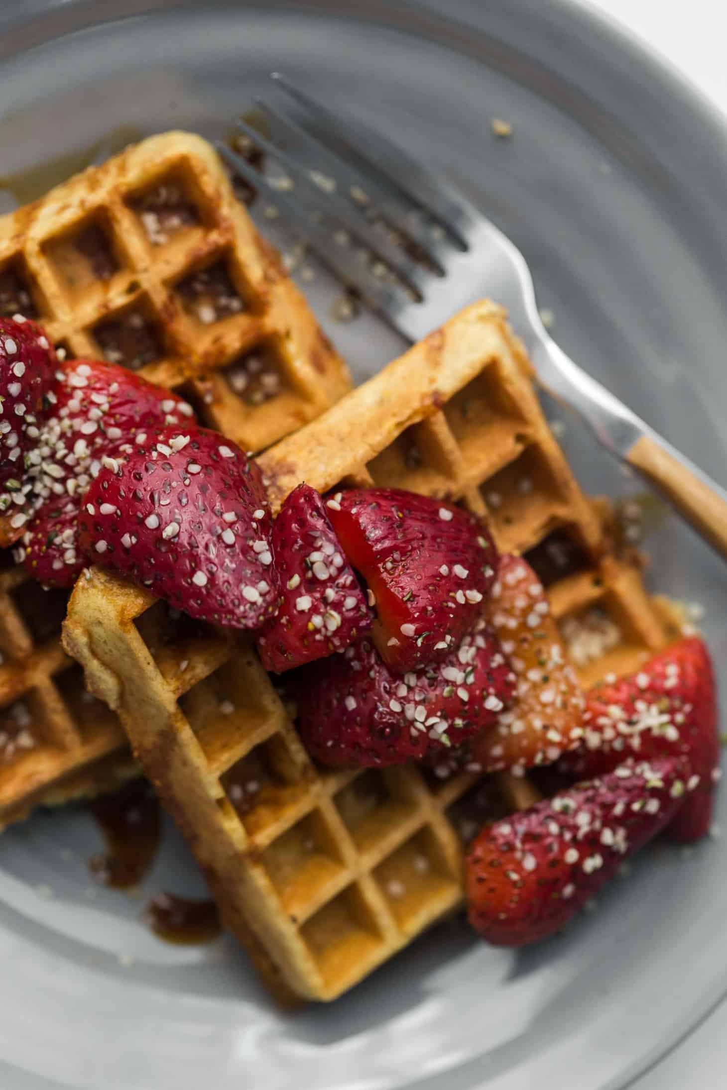 Gluten-Free Oat Cornmeal Waffles with Sorghum Strawberries | Naturally Ella