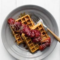 Gluten-Free Cornmeal Waffles with Sorghum Strawberries | Naturally Ella