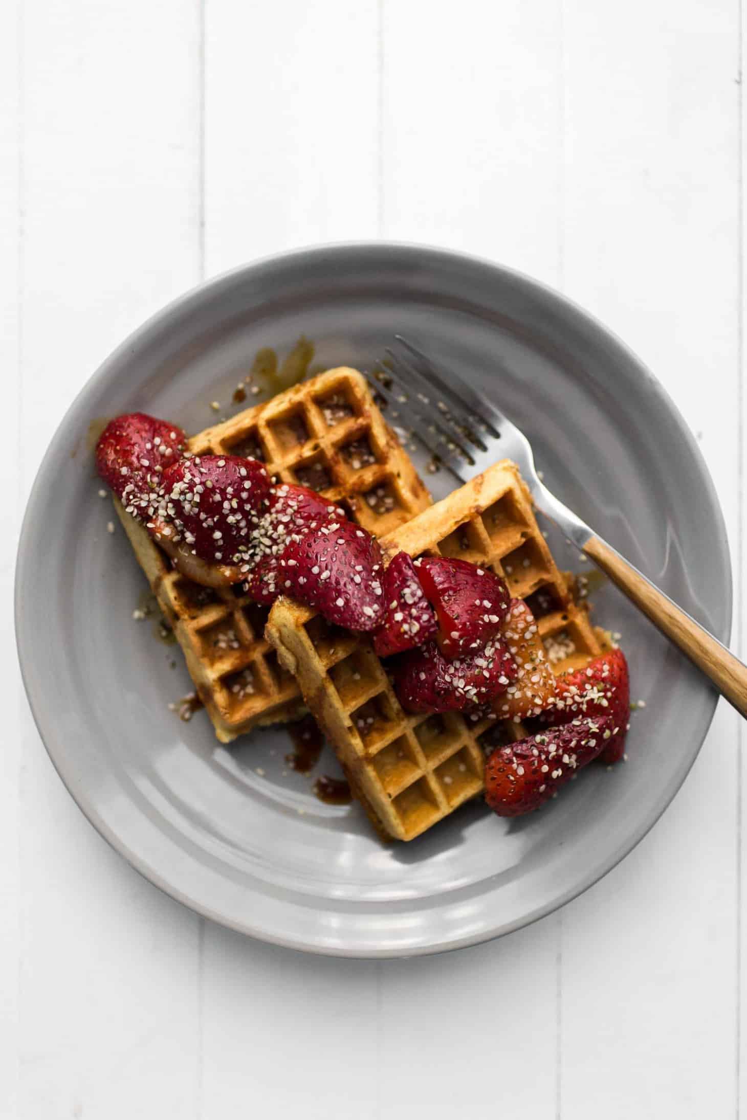 Gluten-Free Cornmeal Waffles with Sorghum Strawberries