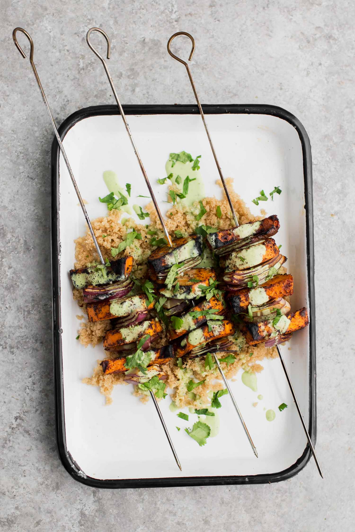 Spiced Sweet Potato Skewers with Cilantro Yogurt Sauce and Amaranth | Naturally Ella