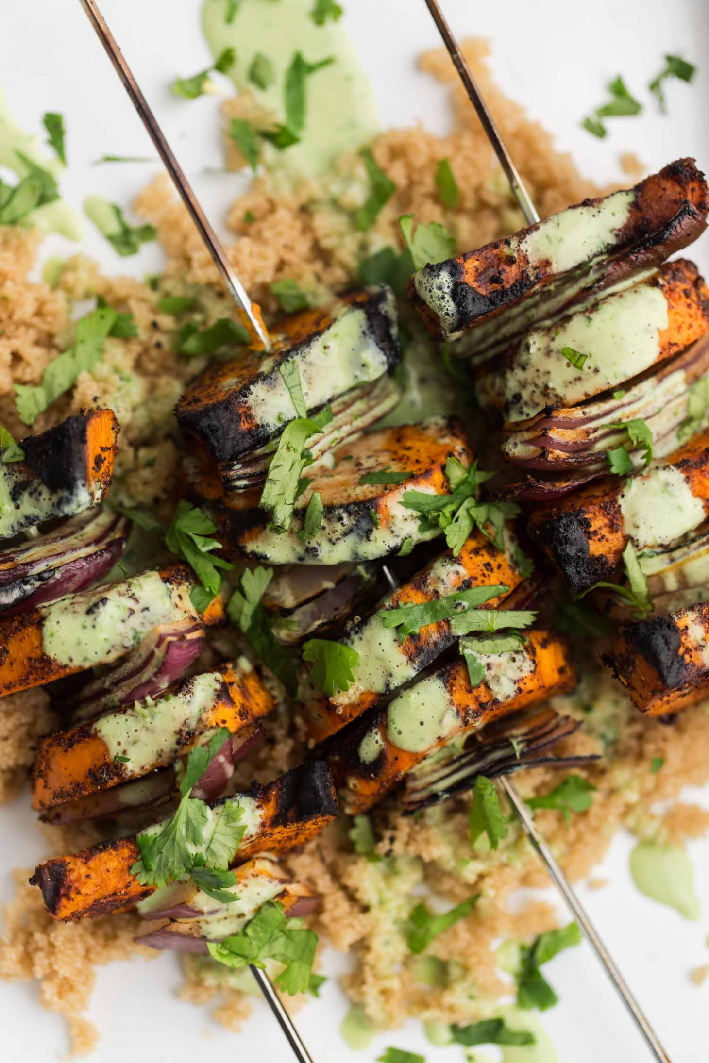 Spiced Sweet Potato Skewers with Cilantro Yogurt Sauce