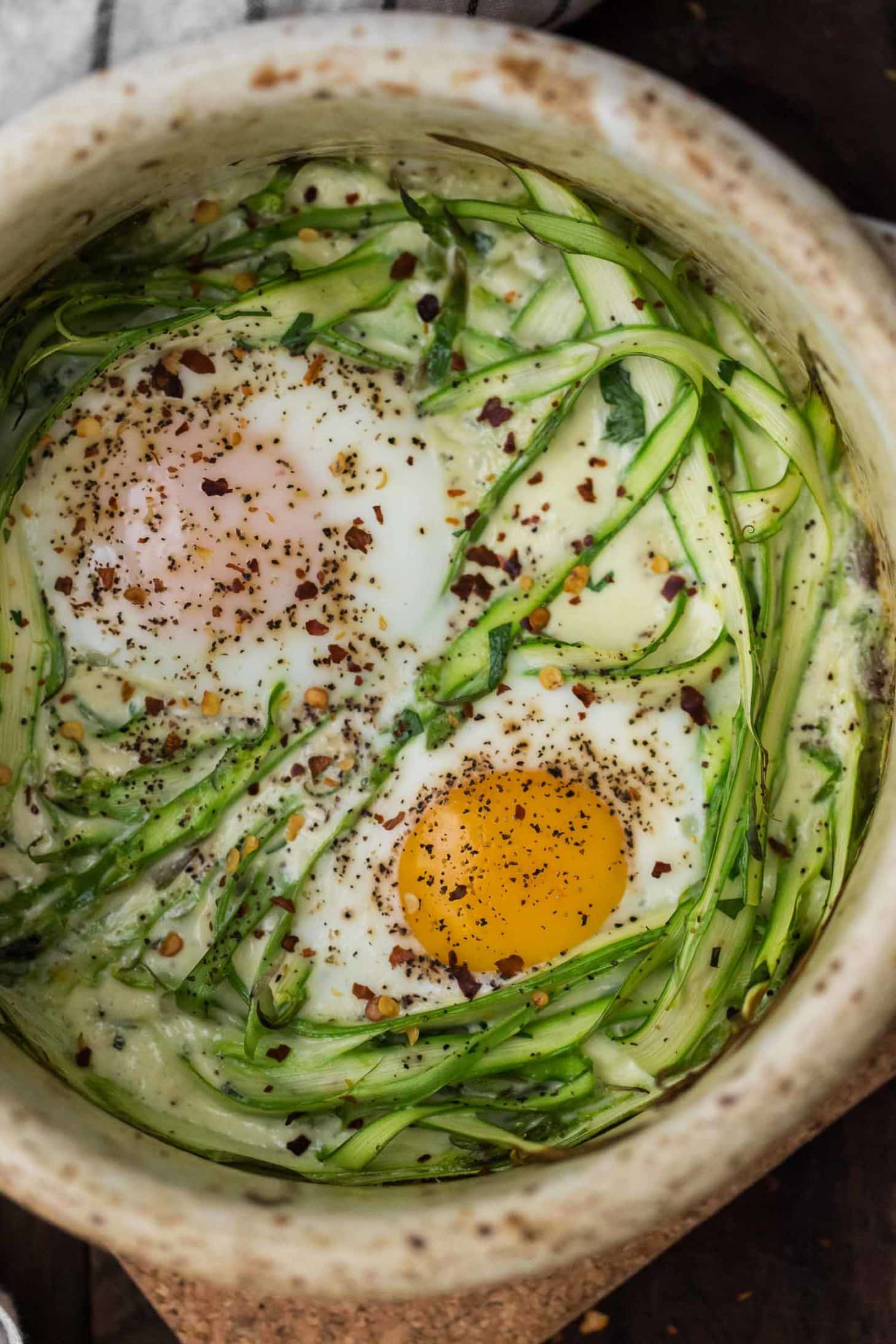 Cream Baked Eggs with Asparagus