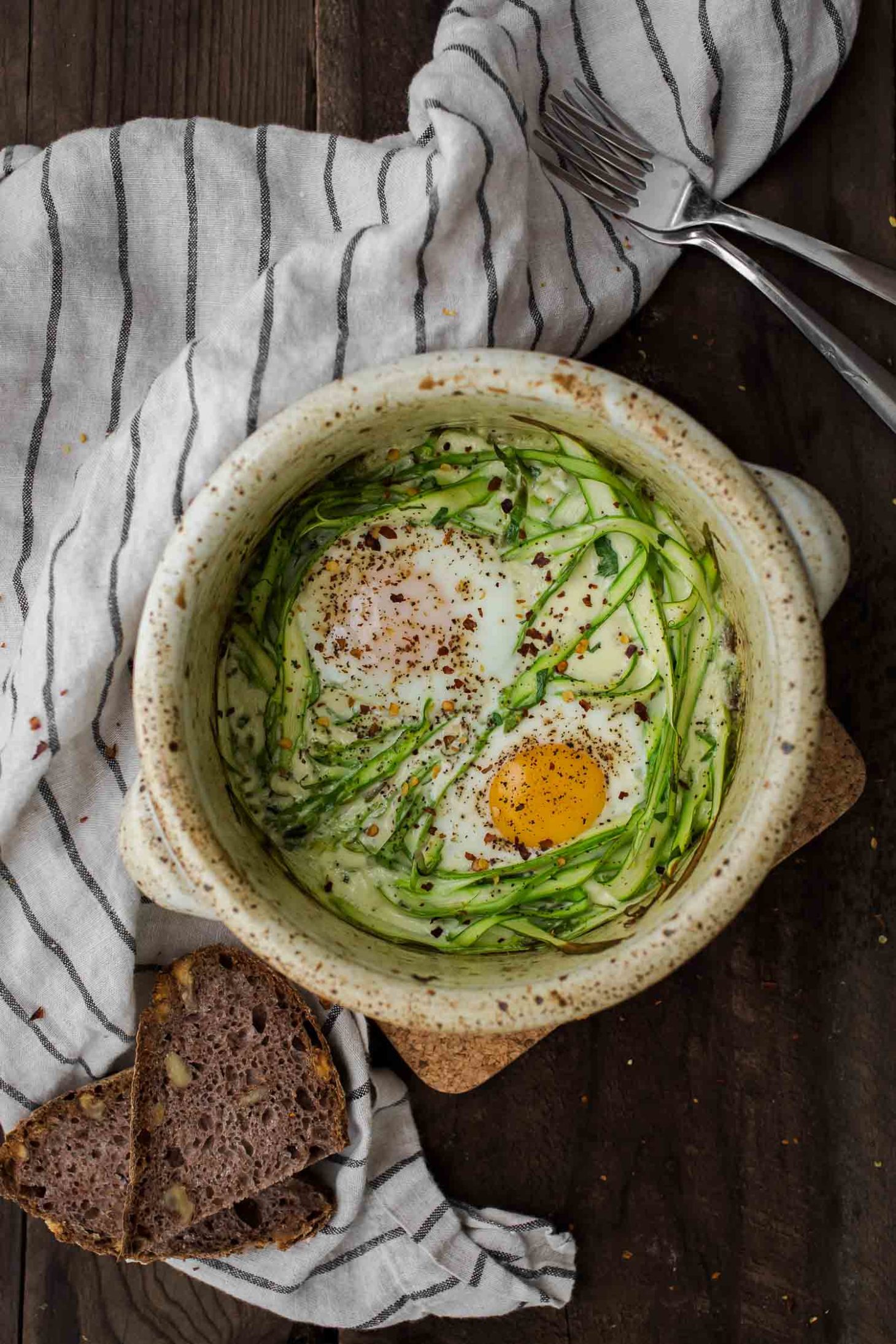 Cream Baked Eggs with Asparagus and Fresh Herbs | Naturally Ella