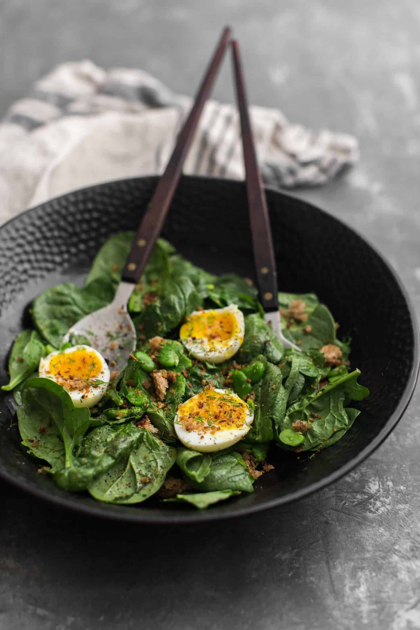 Buttered Fava Bean Salad with Soft-Boiled Eggs and Rye Breadcrumbs | Naturally Ella