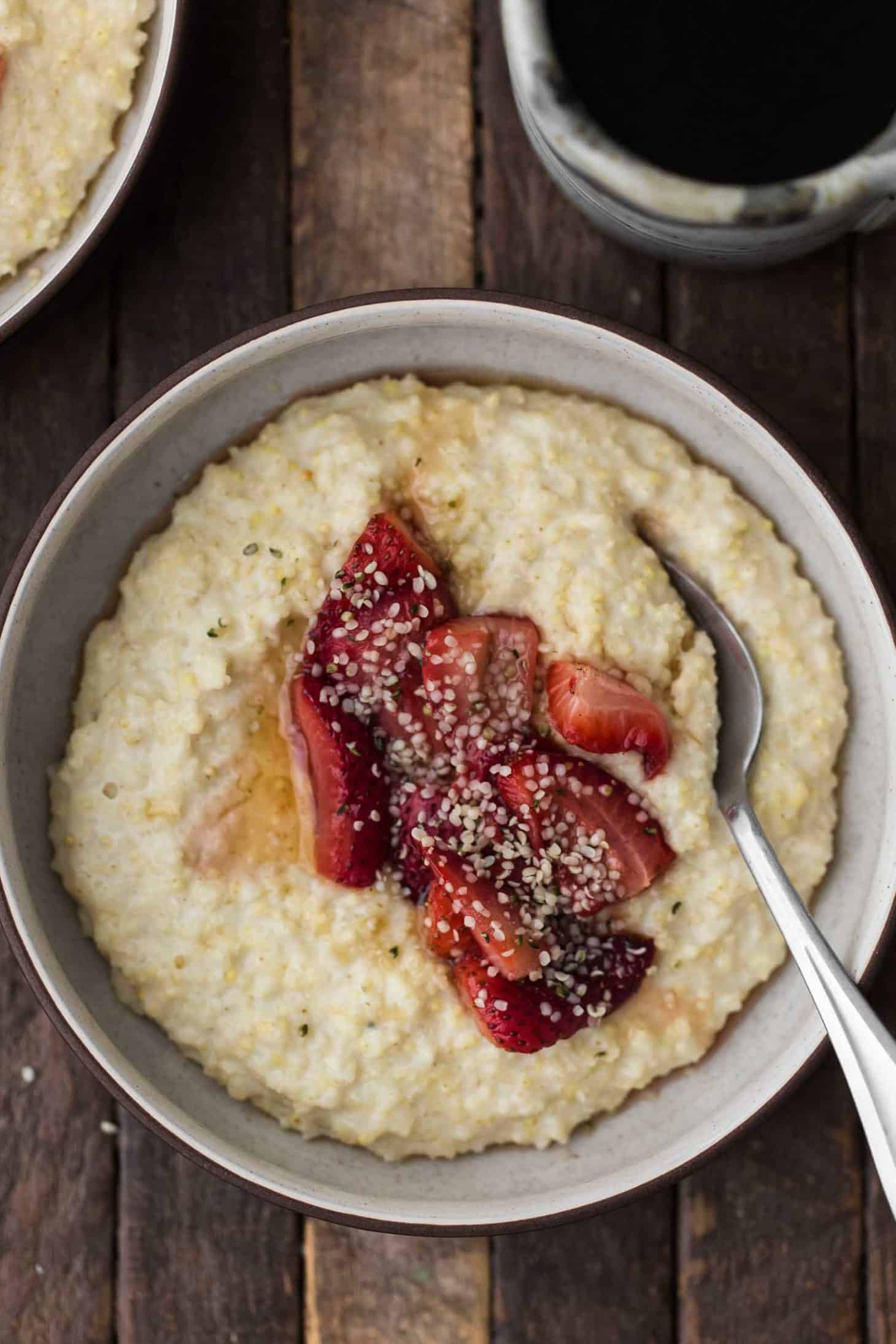 Creamy Millet Porridge with Roasted Strawberries | Naturally Ella