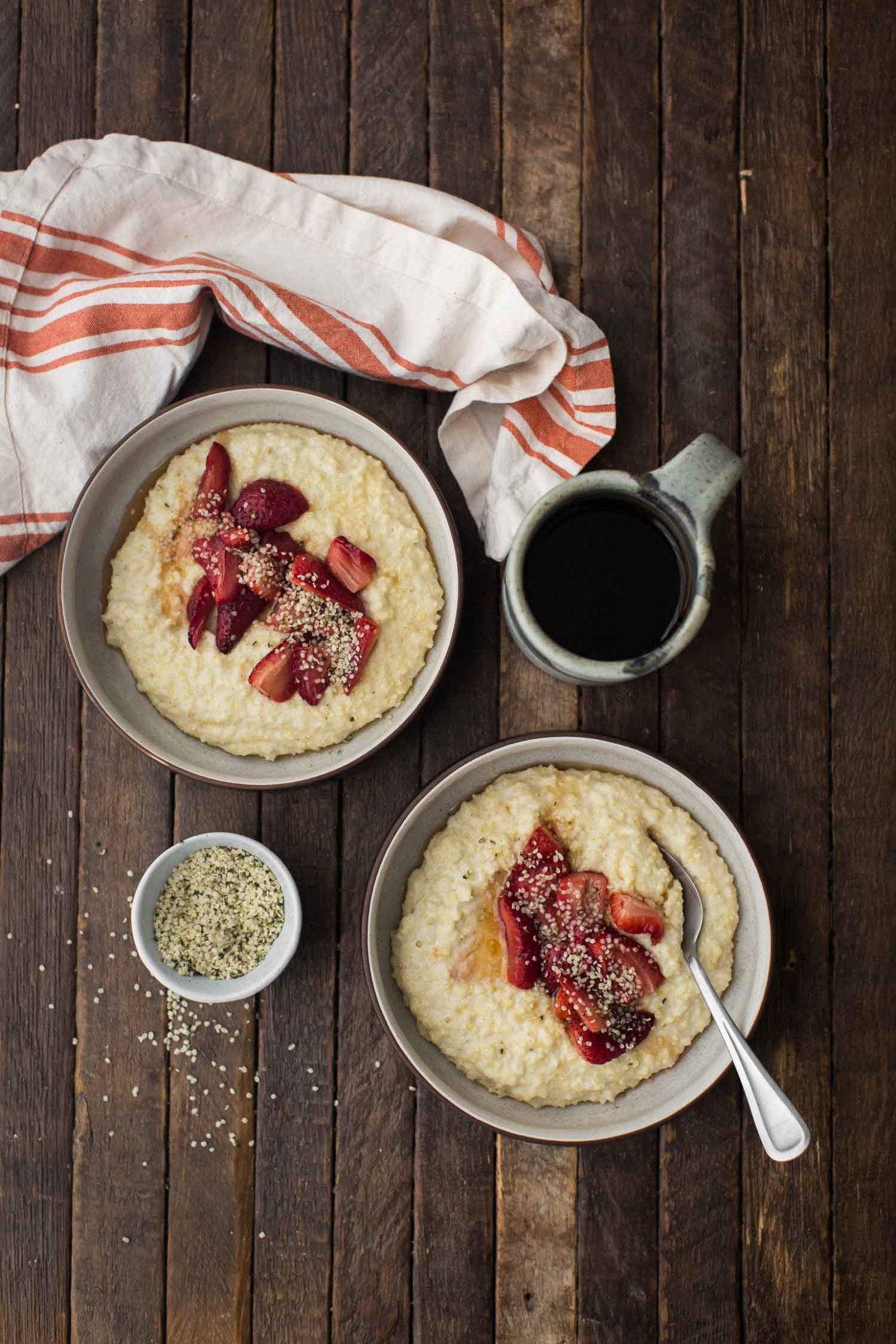 Creamy Millet Porridge with Roasted Strawberries and Hemp Seeds | Naturally Ella