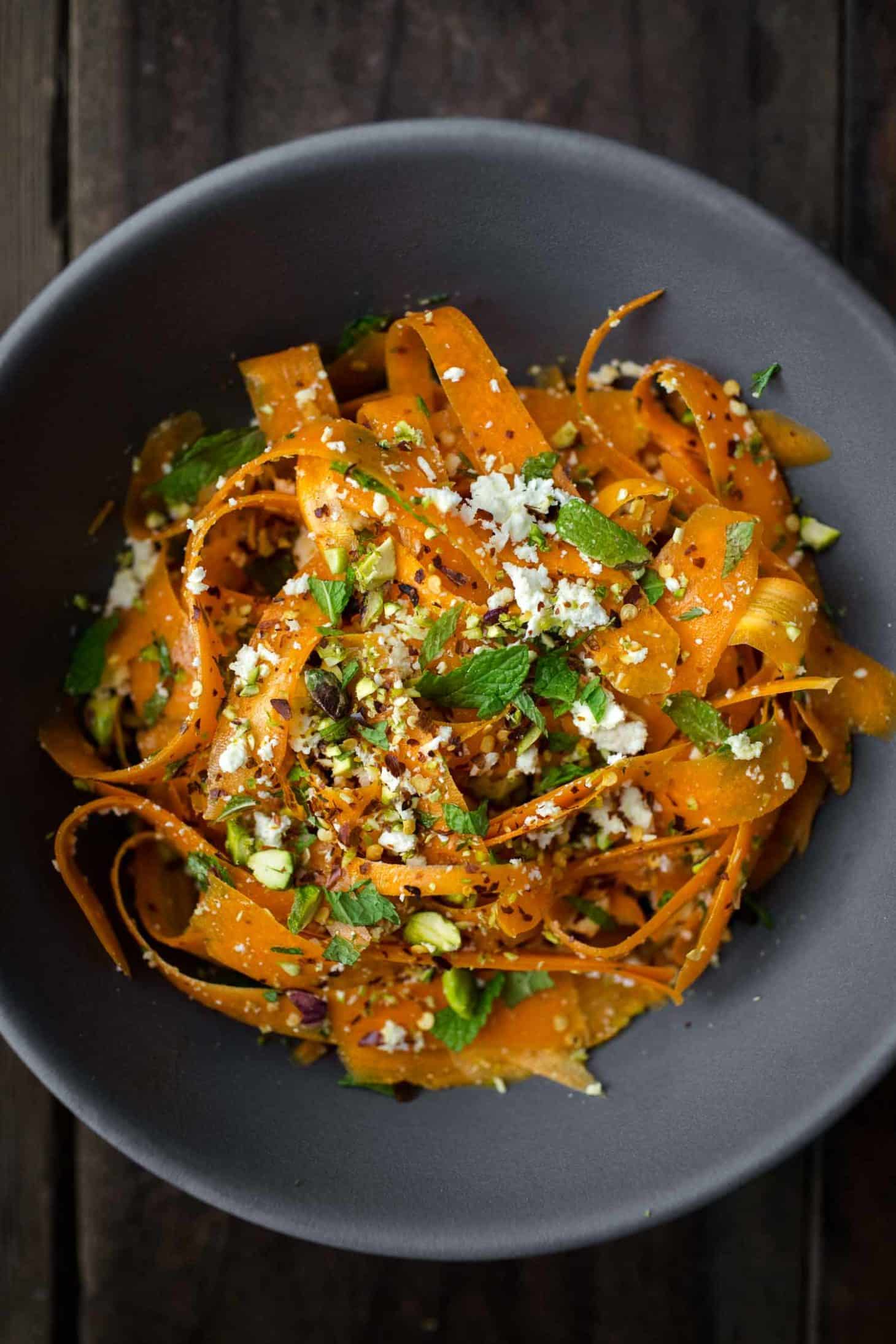 Carrot, Feta, & Pistachio Salad with Orange Blossom Toss | Kale & Caramel