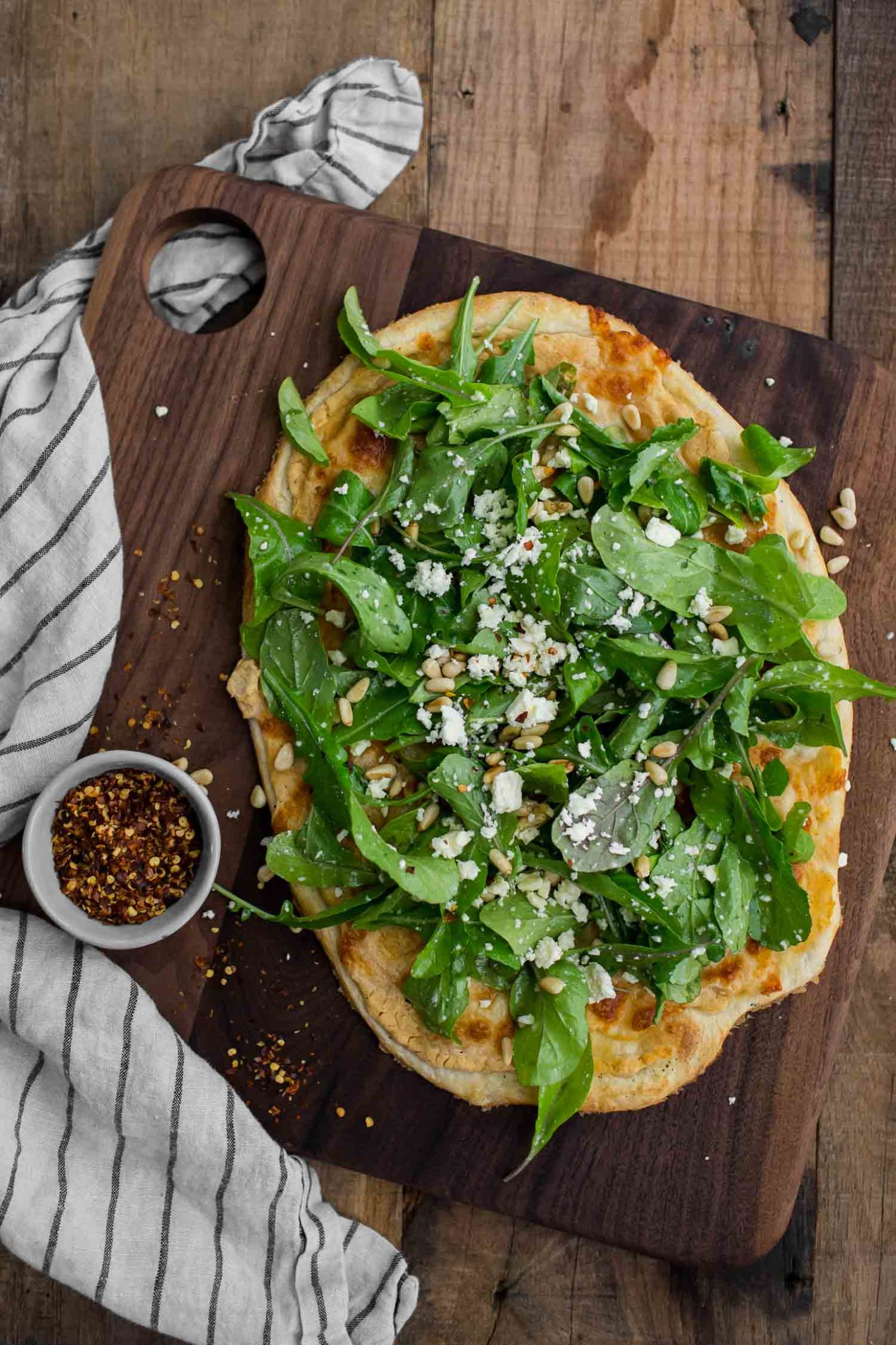 White Bean Pizza with Pine Nut Arugula Salad | Naturally Ella