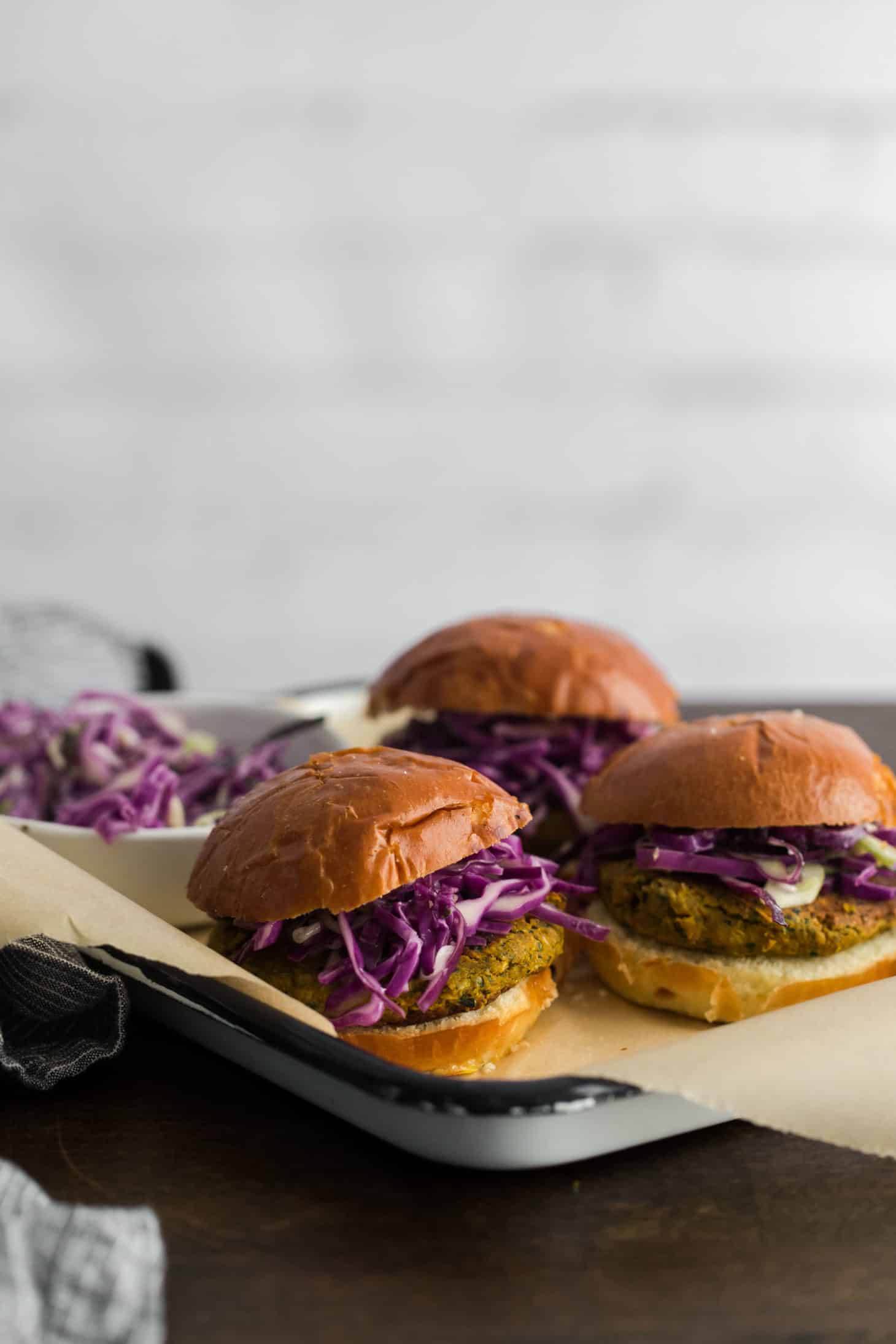 Curry Chickpea Burgers with Coconut Cabbage Slaw