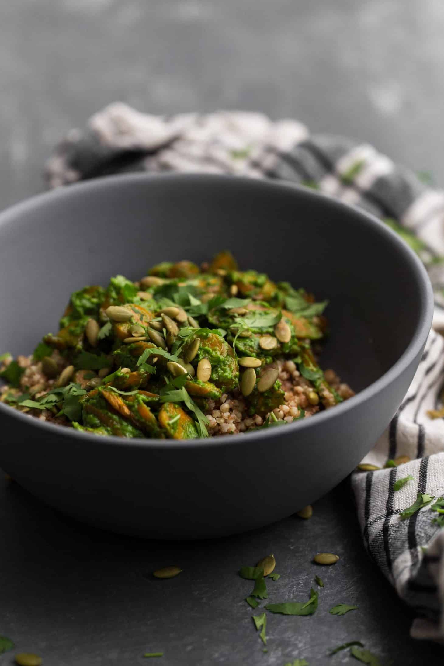 Roasted Carrot Multigrain Pilaf with Pepita Pesto