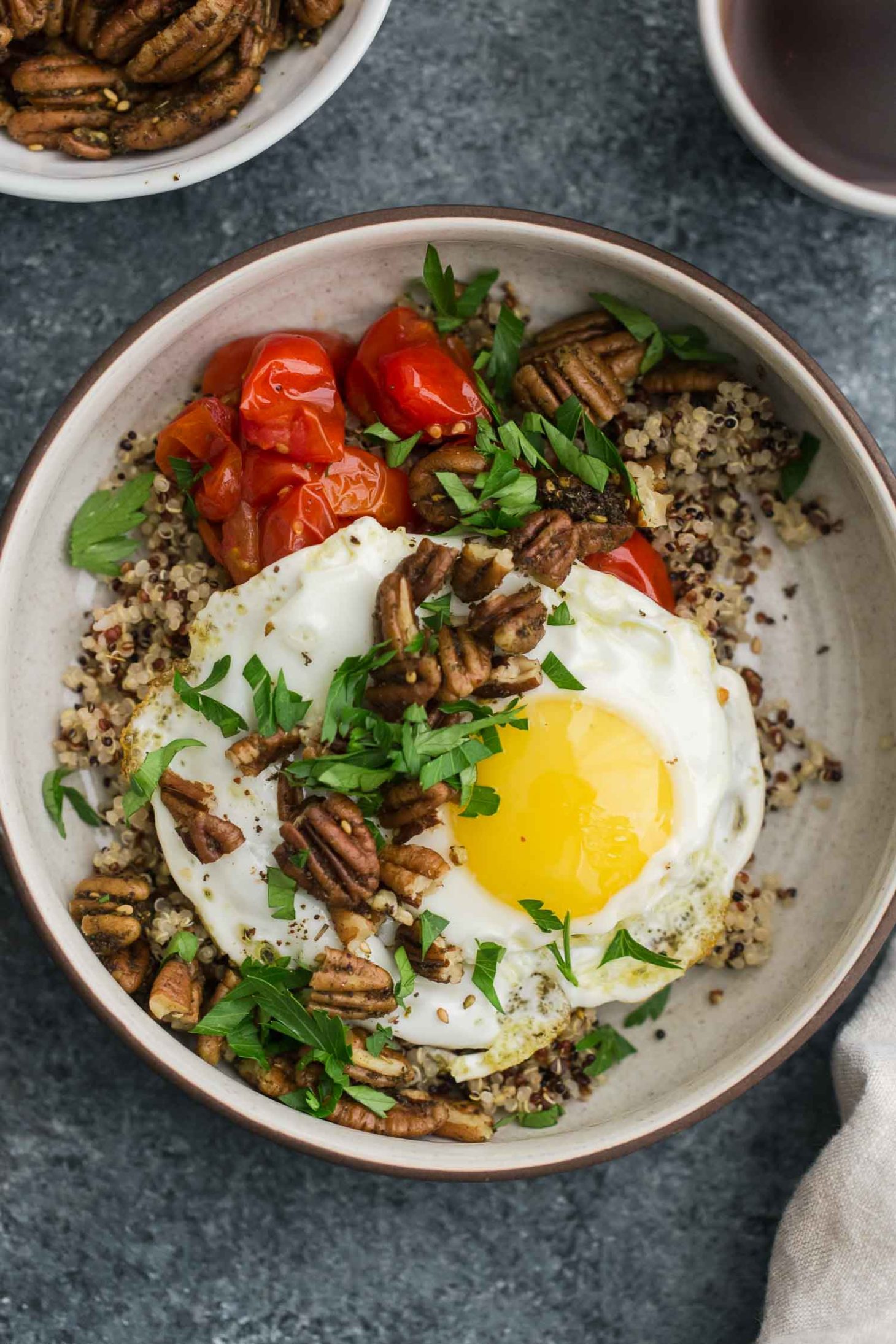 Za’atar Spiced Pecans and Quinoa Breakfast Bowl with Roasted Tomatoes | Naturally Ella