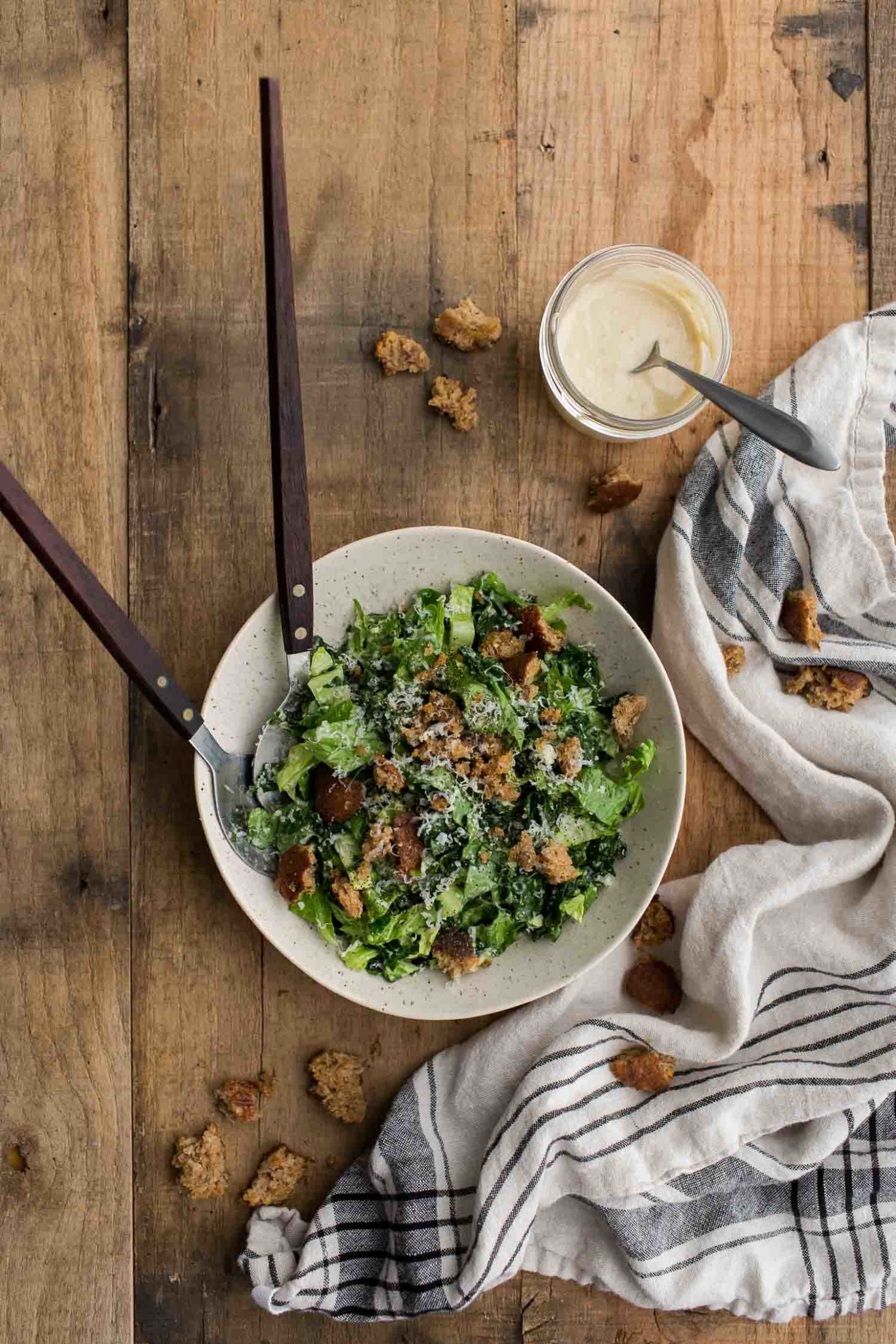Tahini Kale Caesar Salad with Whole-Grain Croutons from Love Real Food