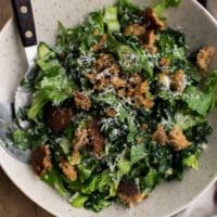 Tahini Kale Caesar Salad with Whole-Grain Croutons