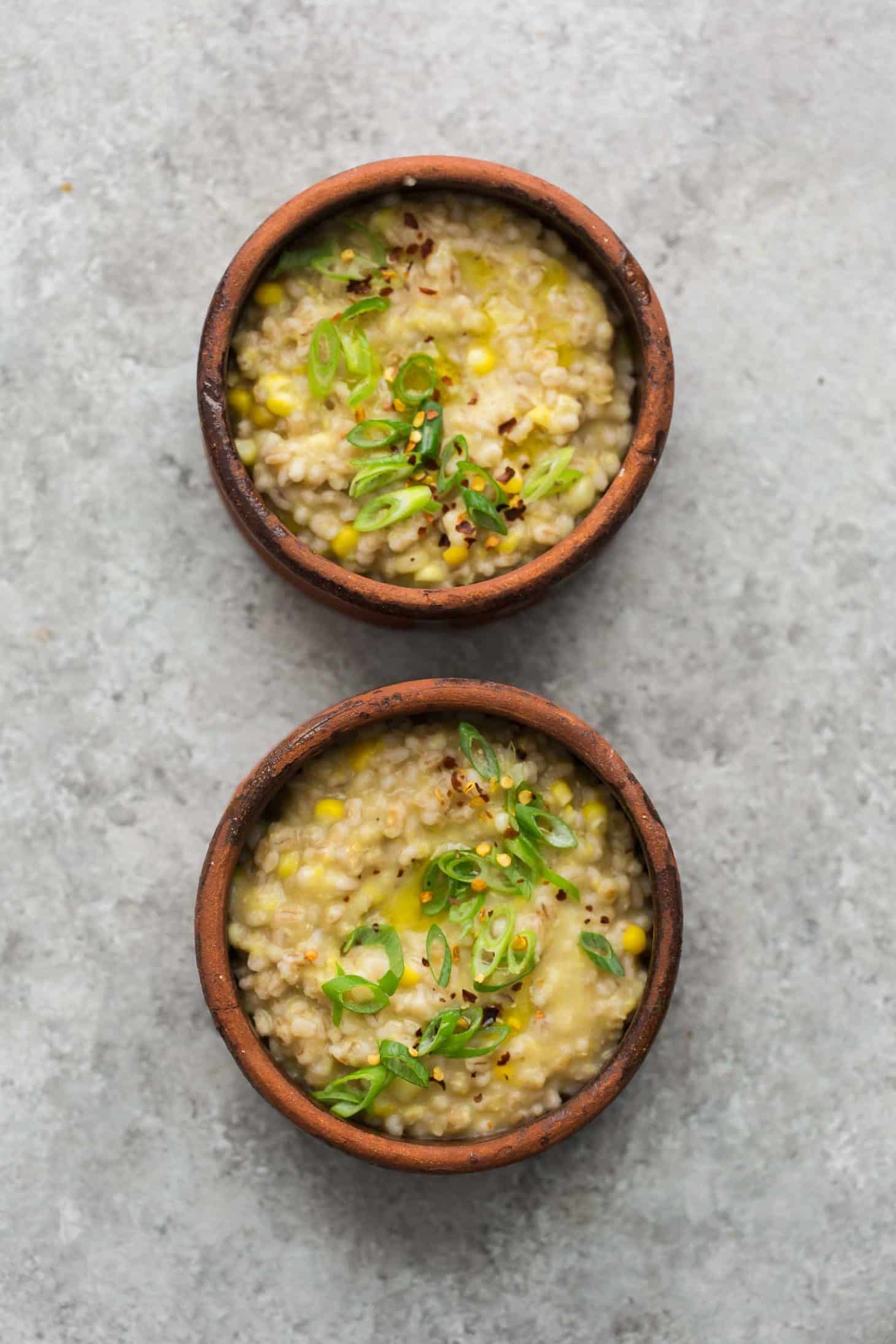 Creamed Corn Barley and Scallions | Naturally Ella