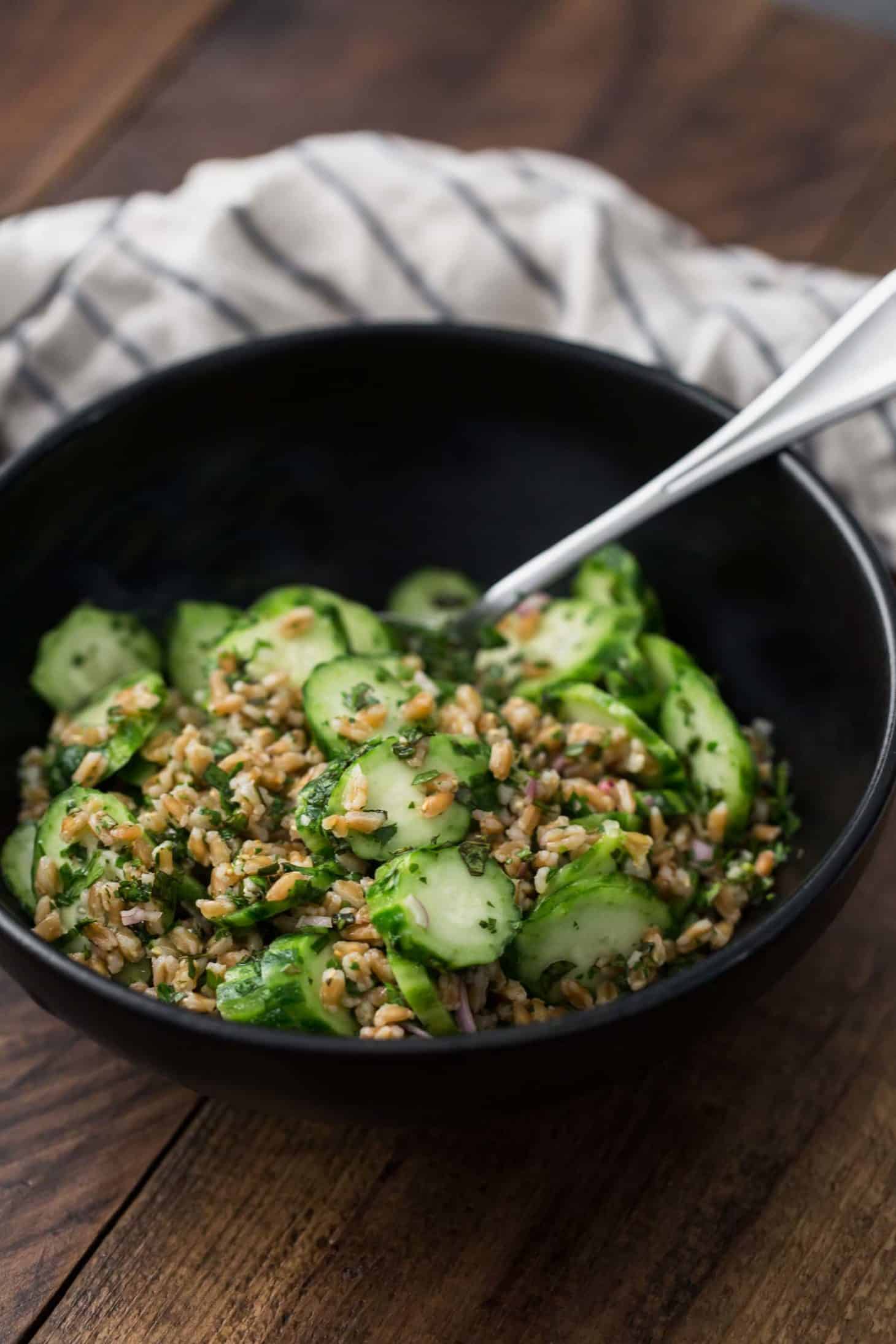 Farro Herbed Cucumber Salad | Naturally Ella