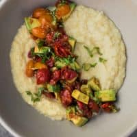 Sweet Corn Polenta with Roasted Tomatoes and Avocado | Naturally Ella