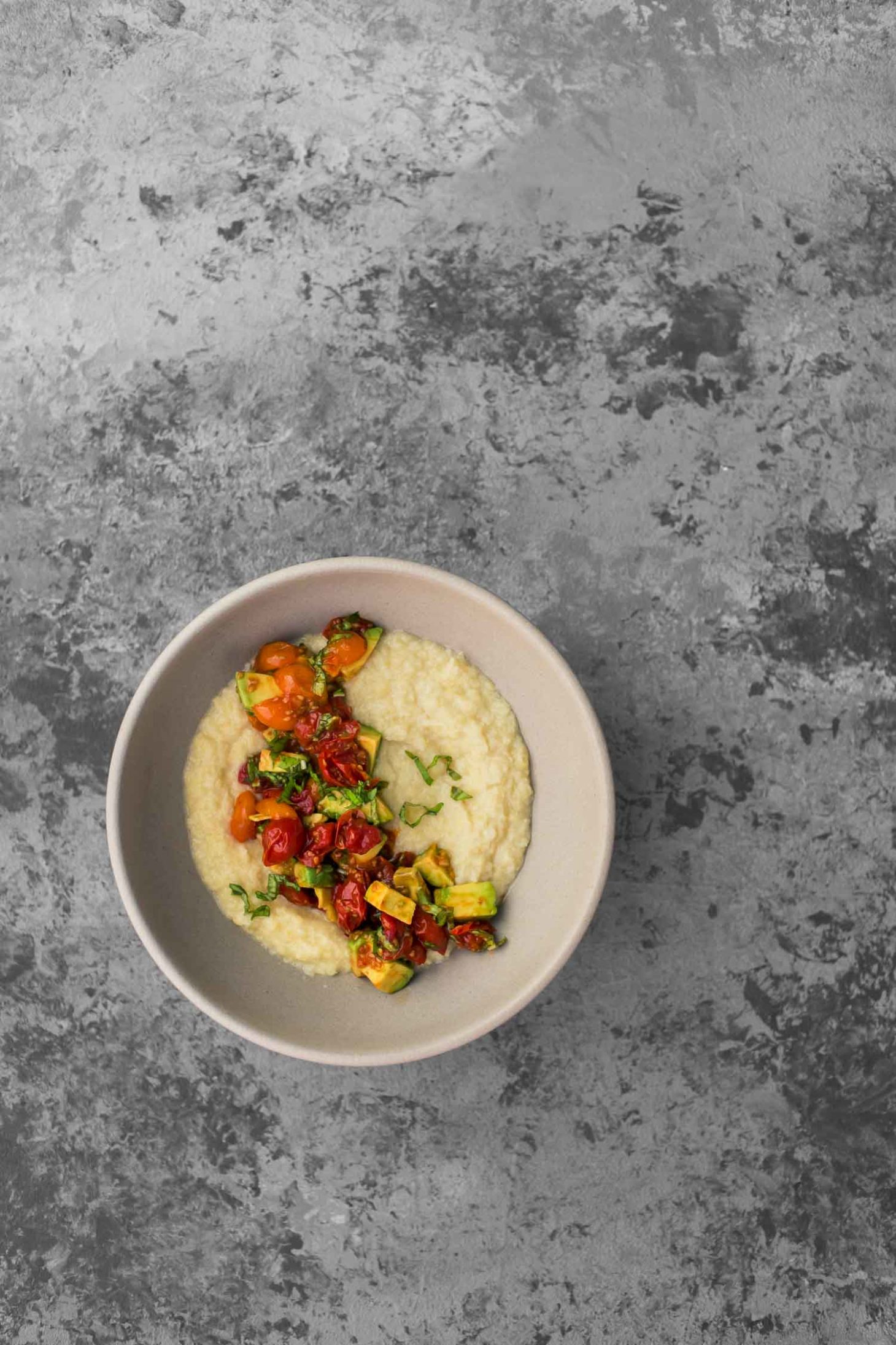 Sweet Corn Polenta with Roasted Tomatoes Avocado Topping | Naturally Ella