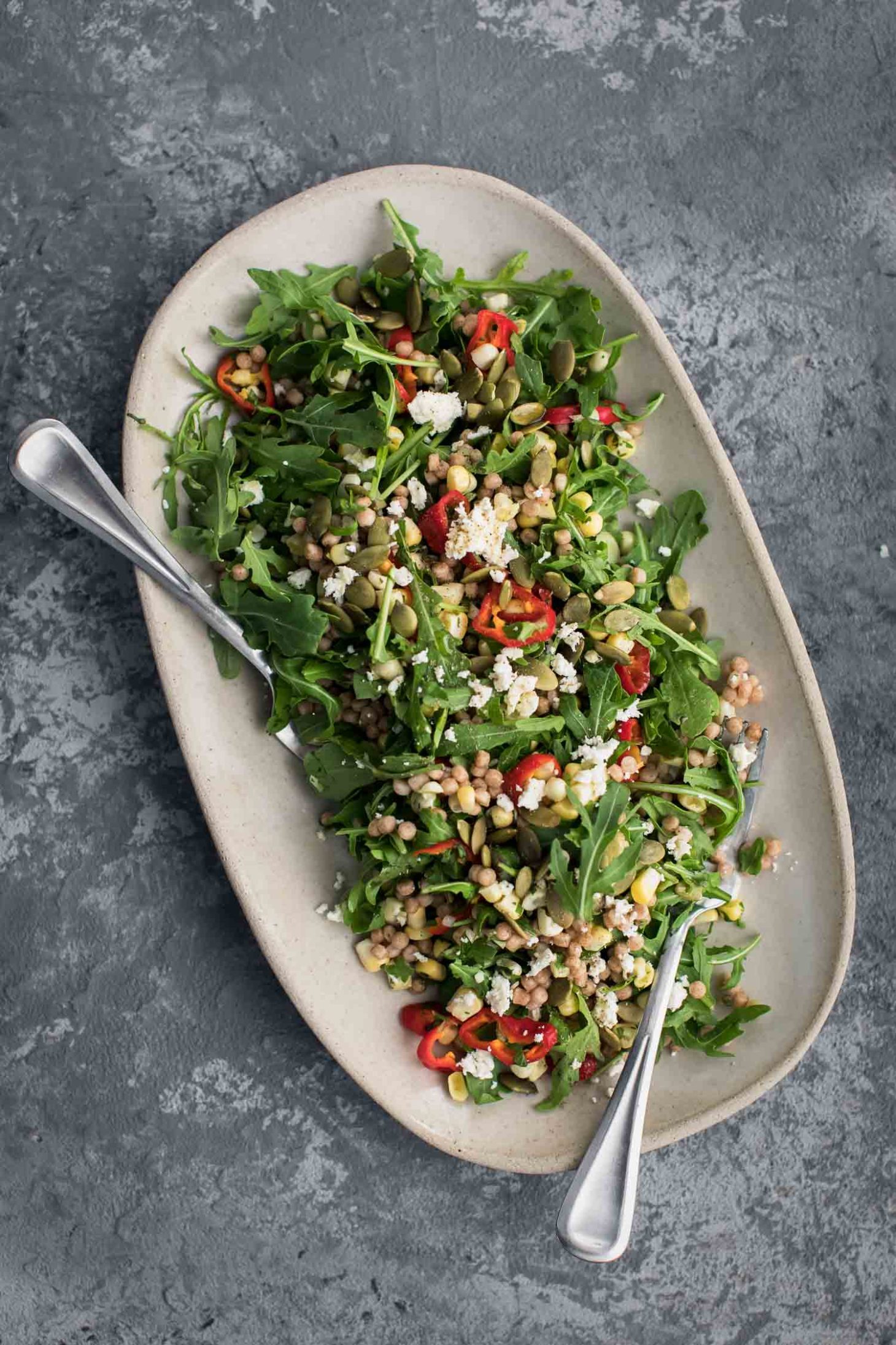 Sweet Corn Couscous Salad with Arugula