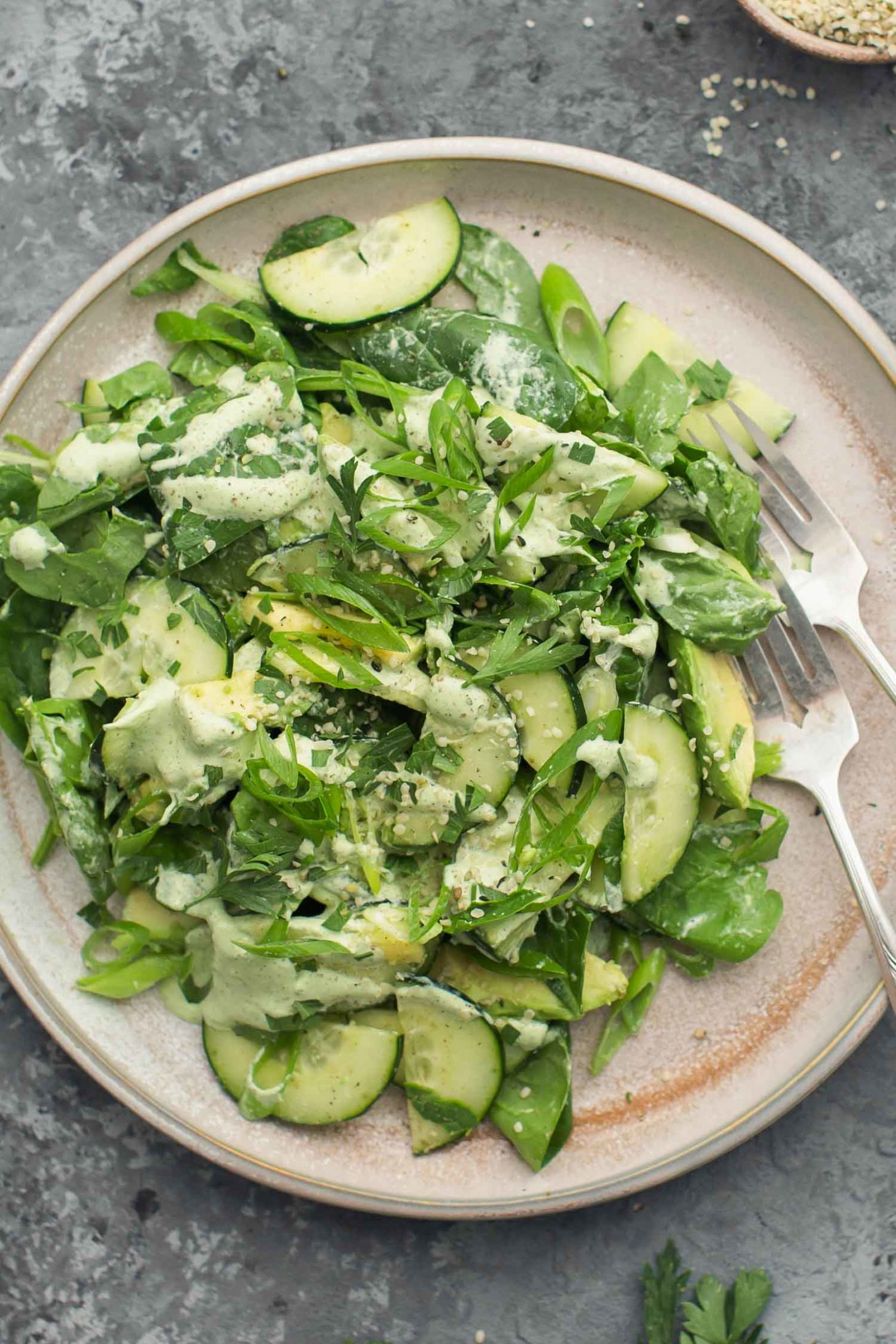 Green Summer Salad with Herby Hemp Dressing