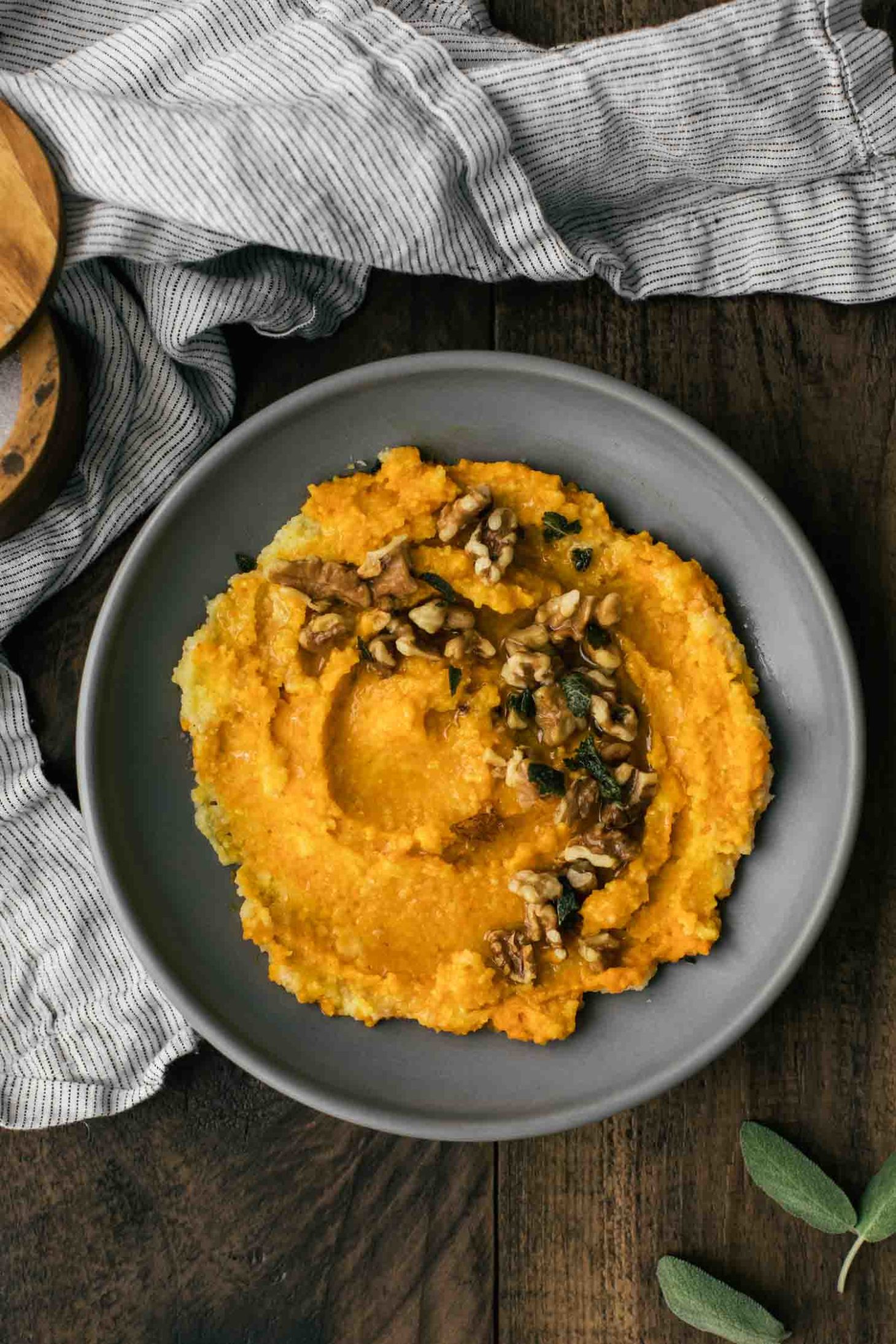 Roasted Carrot Polenta with Sage and Walnuts