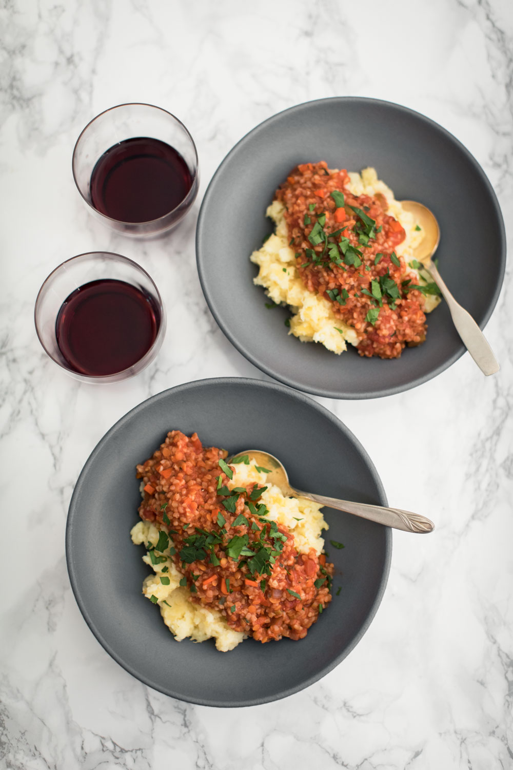 Bulgur Lentil Ragu with Creamy Parsnip-Rutabaga Mash | Naturally Ella