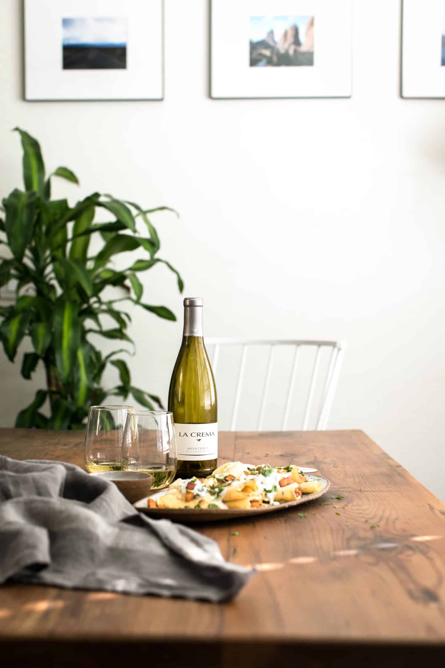 Chipotle Butternut Squash Crepes with Cilantro Crema paired with La Crema Chardonnay | Naturally Ella