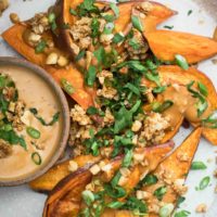 Sweet Potato Wedges with Peanut Sauce | Naturally Ella
