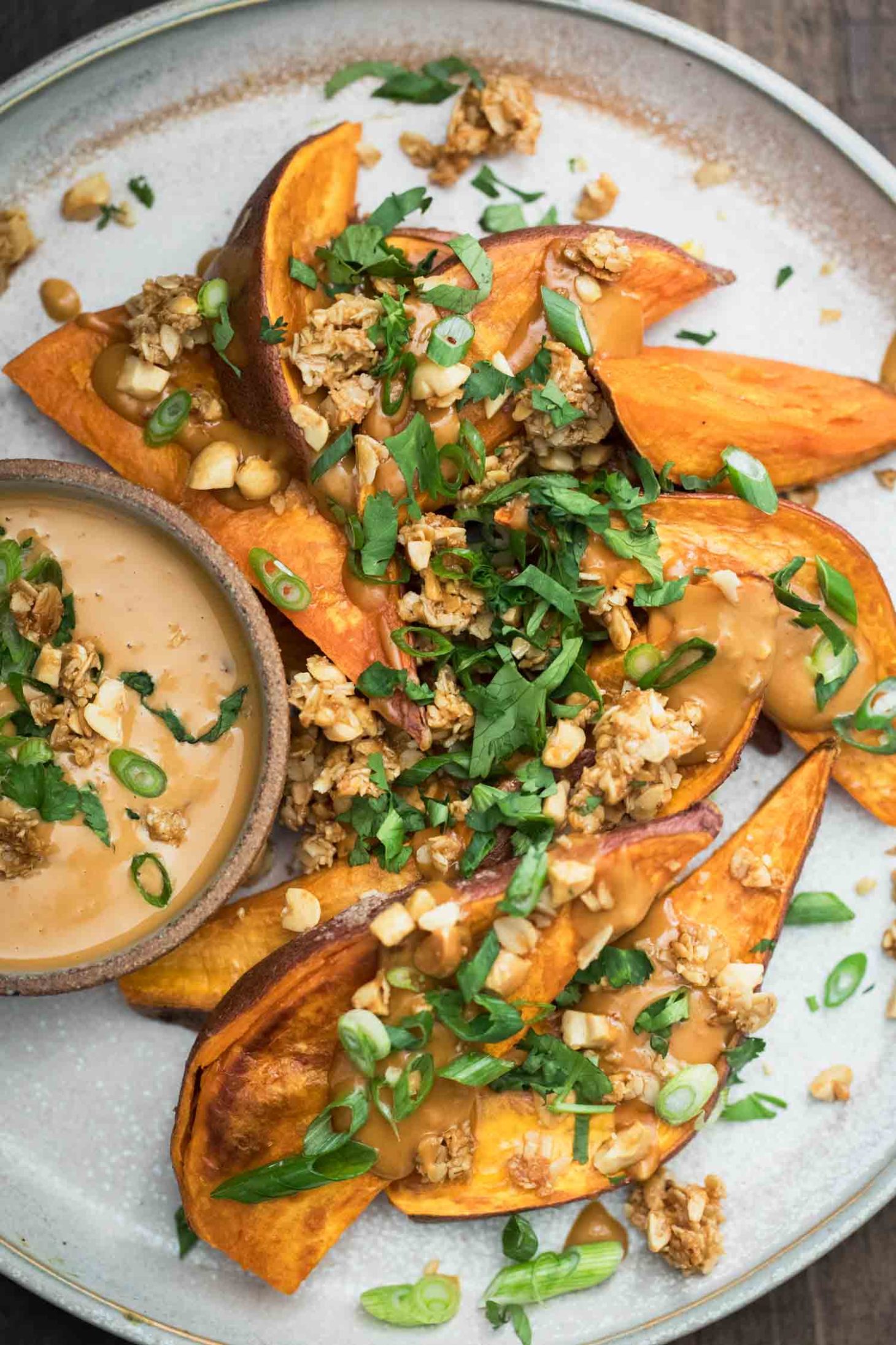 Sweet Potato Wedges with Peanut Sauce | Naturally Ella