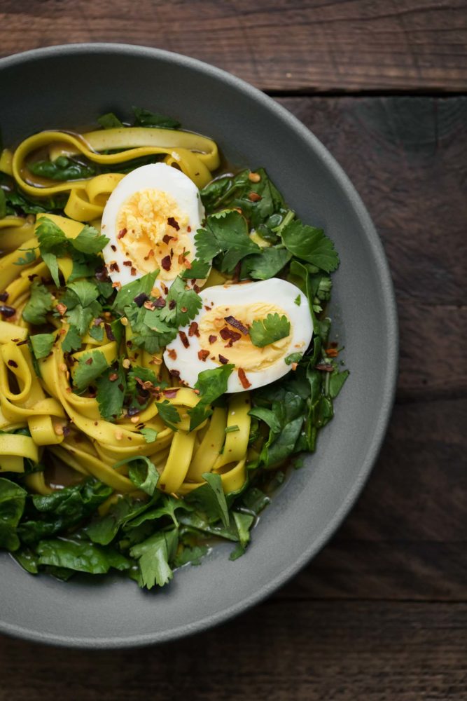 Curry Broth Noodles with Spinach and Egg | Naturally Ella