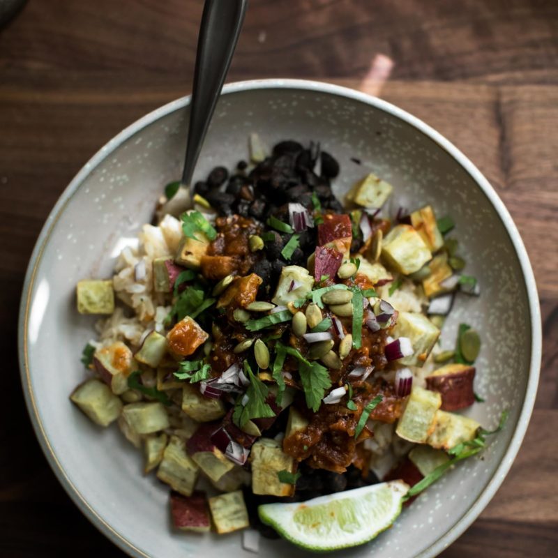 Black Bean Burrito Bowl With Roasted Sweet Potatoes | Naturally Ella