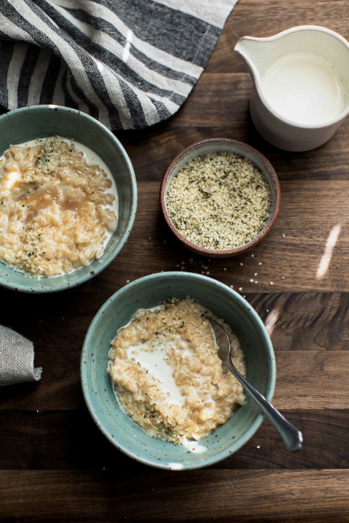 Brown Rice Porridge with Cream and Hemp Seeds | Naturally Ella