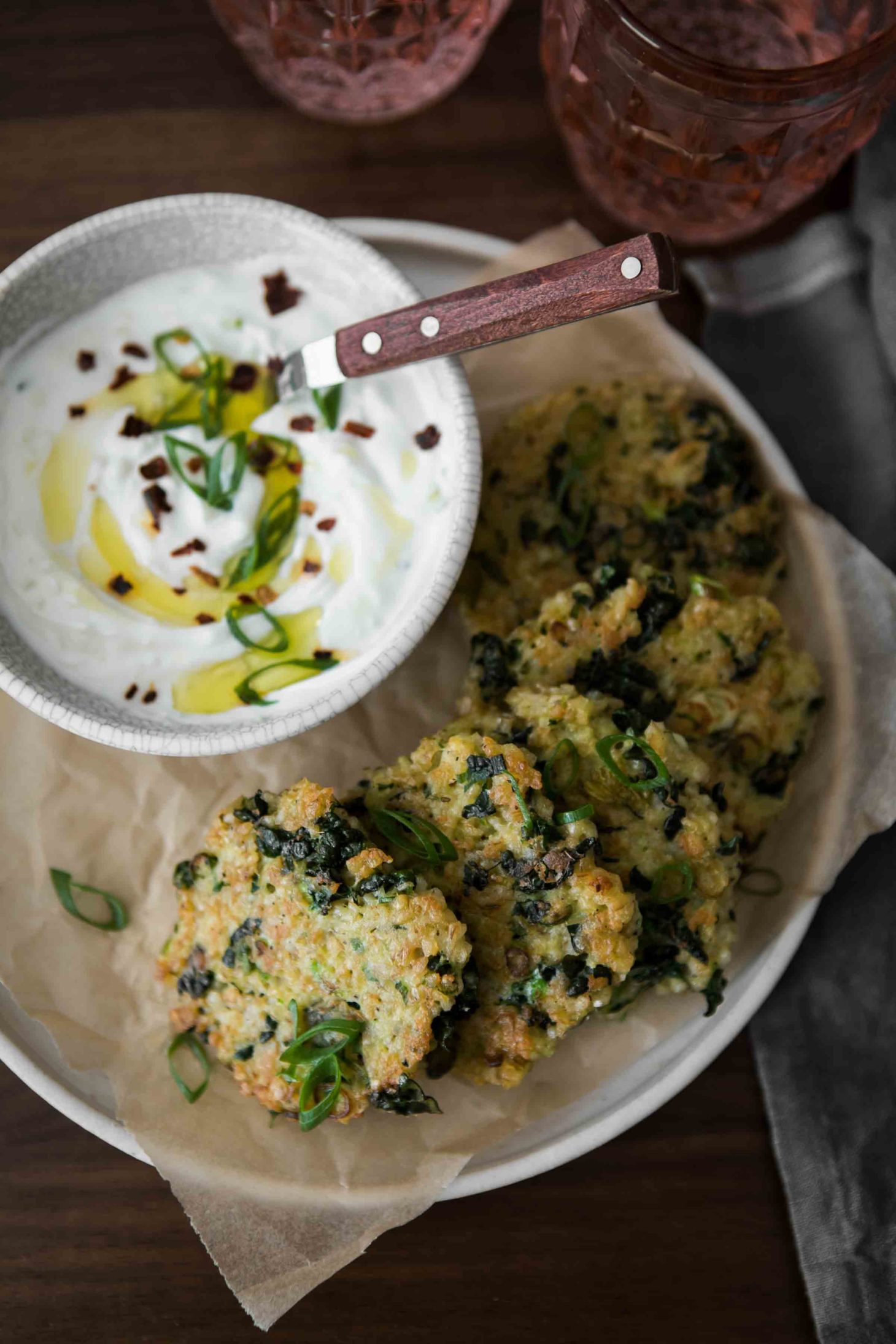 Kale Bulgur Fritters with Garlic Yogurt + Why I Choose Organic