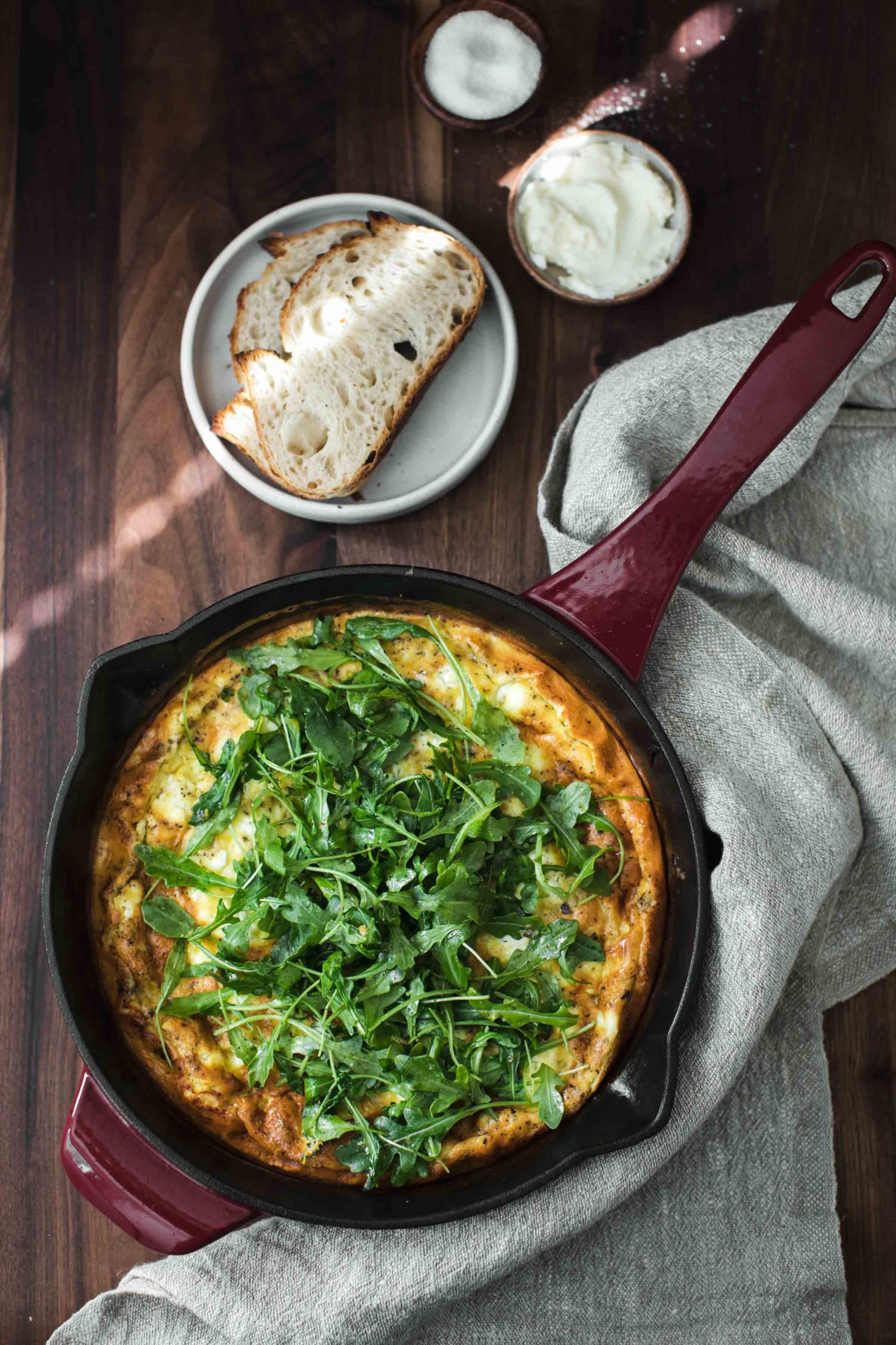 Onion Frittata with Goat Cheese and Arugula | Naturally Ella